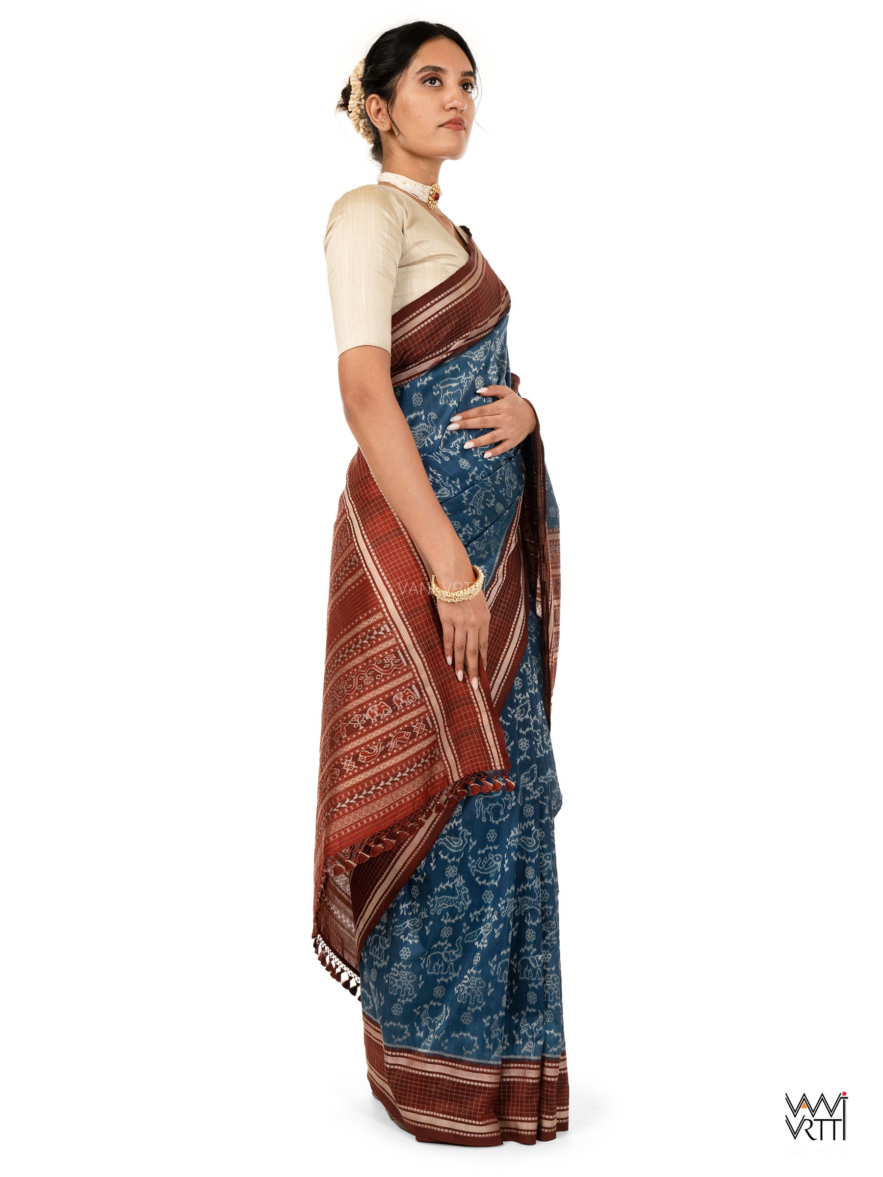 Indigo Coffee Vanya Jeevan Prakritik Madder Natural Dyed Mulberry Silk Ikat Saree