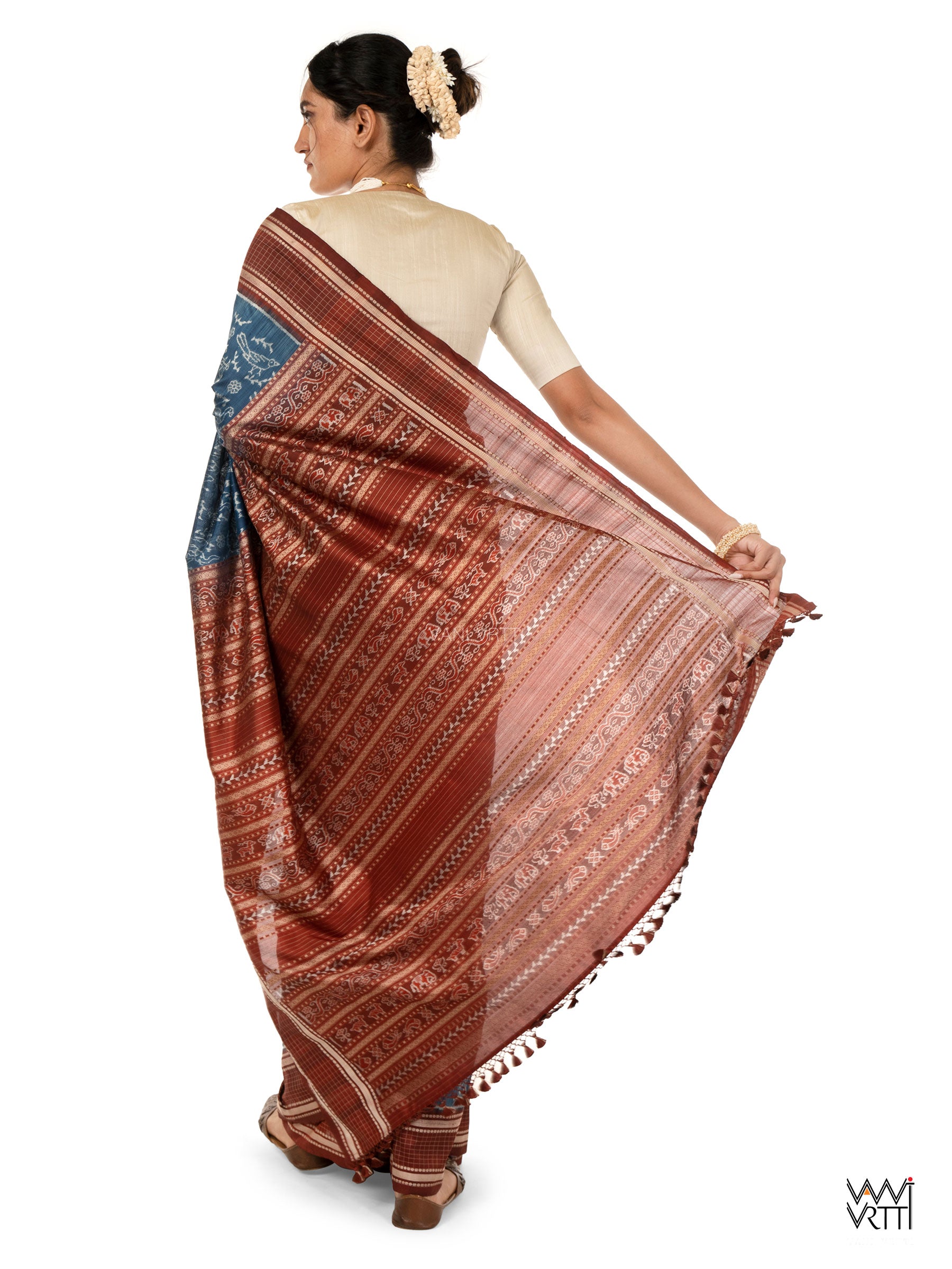 Indigo Coffee Vanya Jeevan Prakritik Madder Natural Dyed Mulberry Silk Ikat Saree