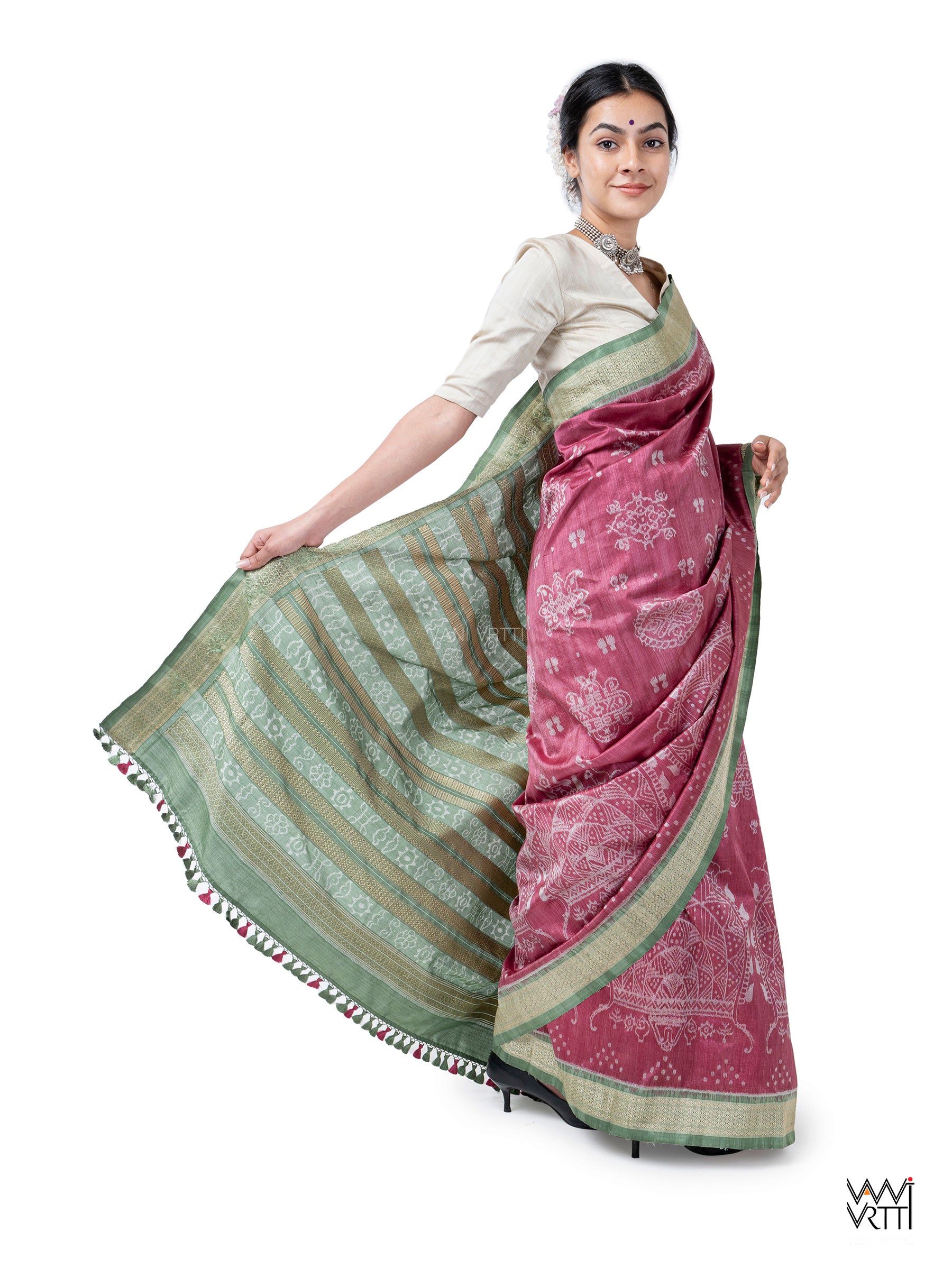 Margasira Jhoti Prakritik Lac & Mulberry Leaf Natural Dyed Mulberry Silk Ikat Saree