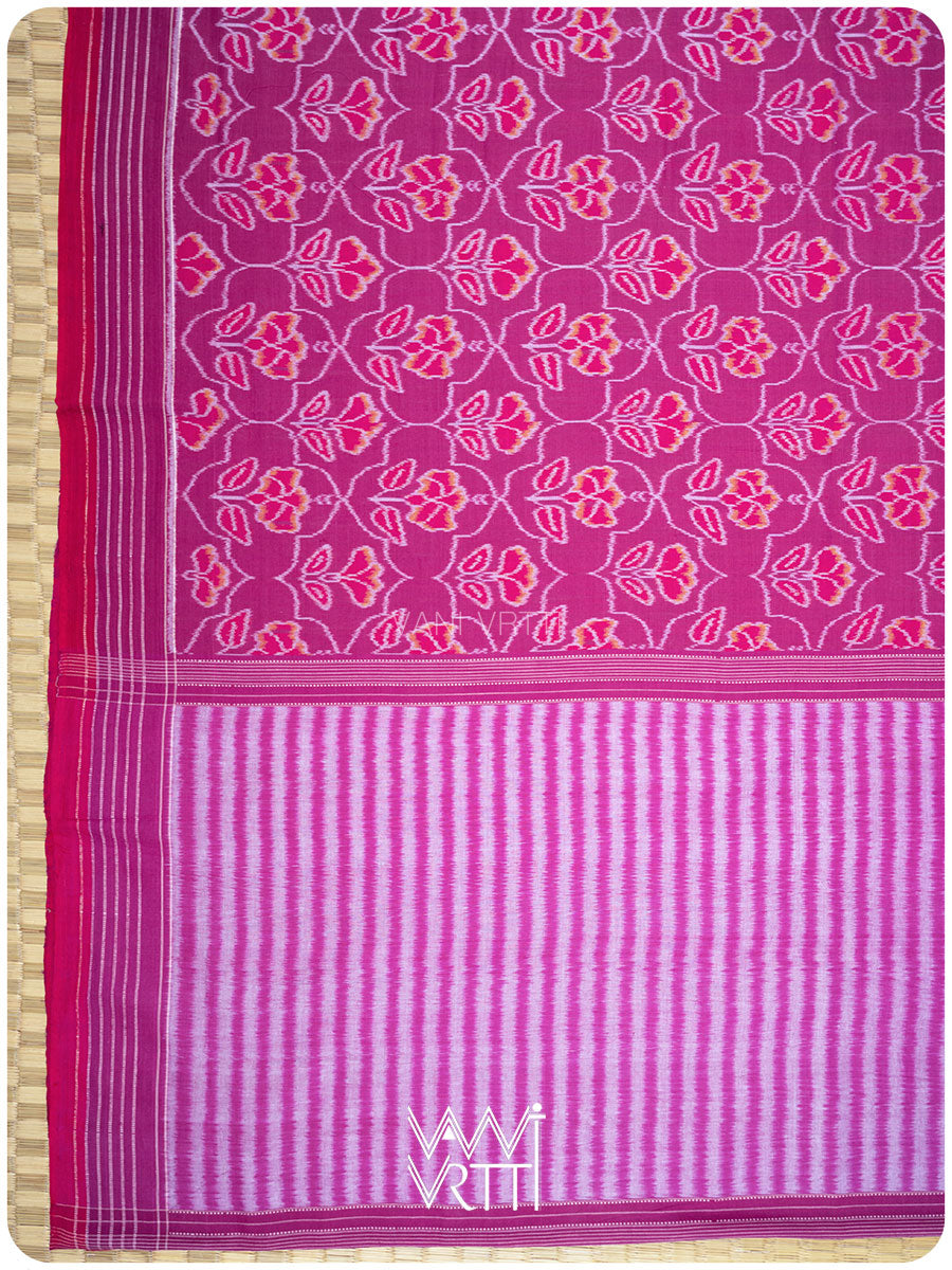 Plum Pink Laal Jaba Single Ikat Fine Cotton Saree