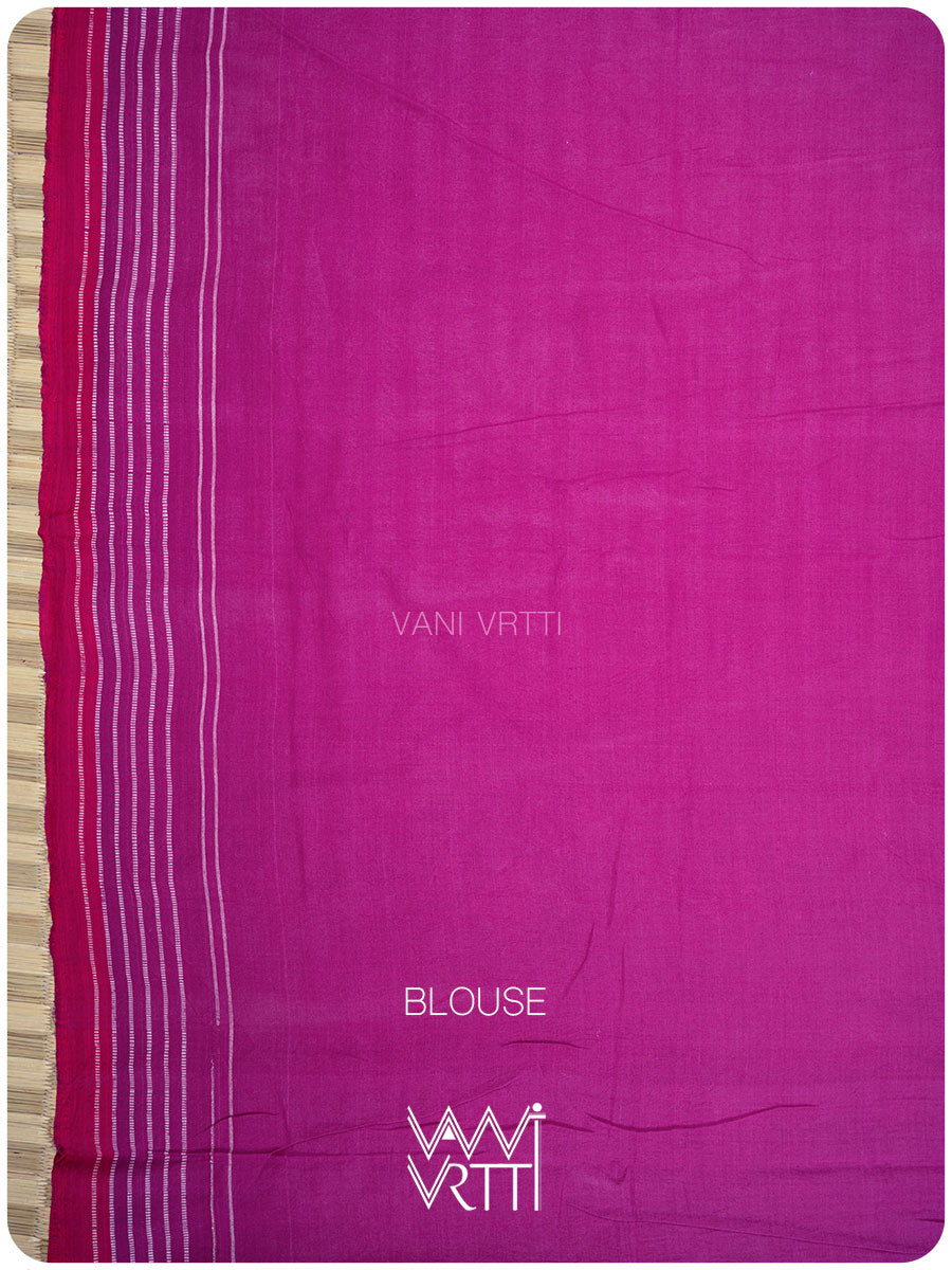 Plum Pink Laal Jaba Single Ikat Fine Cotton Saree