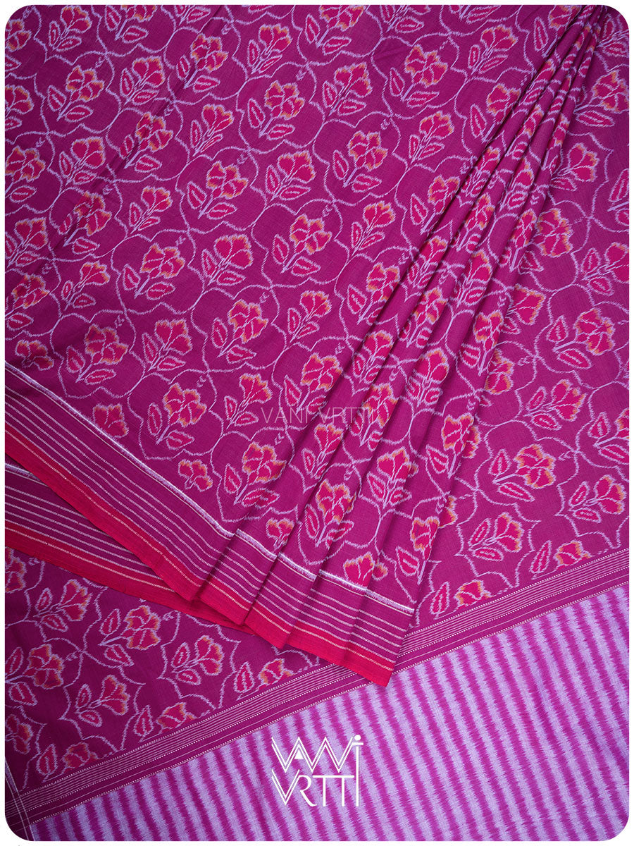 Plum Pink Laal Jaba Single Ikat Fine Cotton Saree