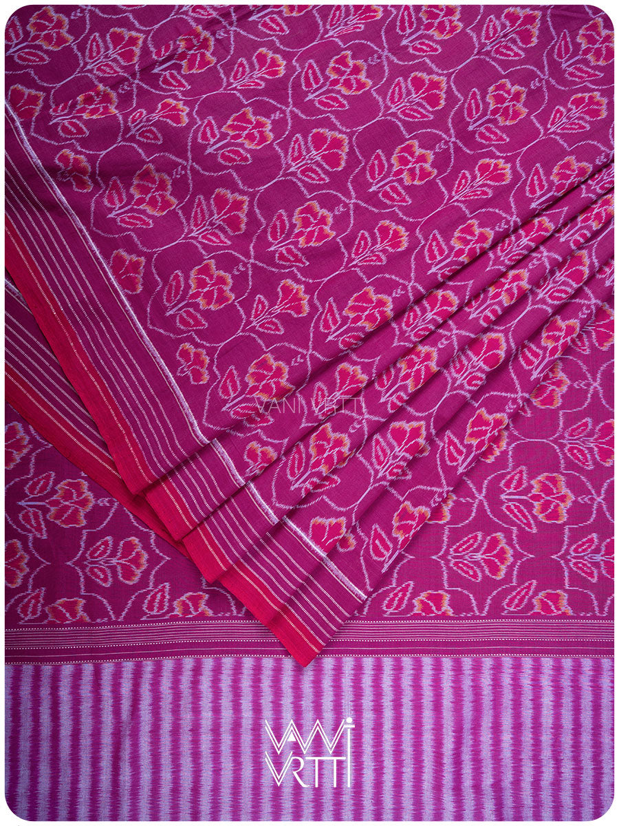 Plum Pink Laal Jaba Single Ikat Fine Cotton Saree