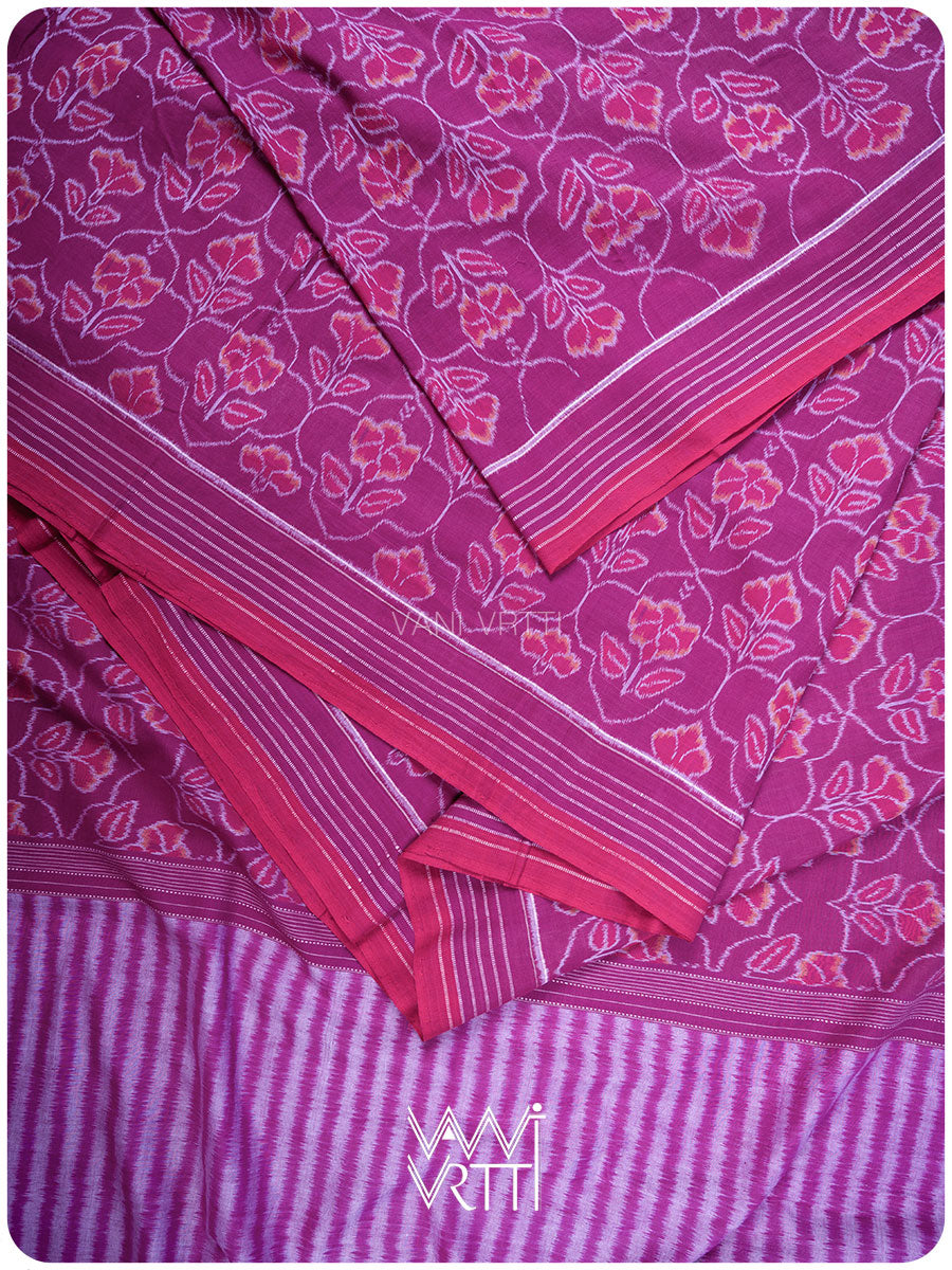 Plum Pink Laal Jaba Single Ikat Fine Cotton Saree