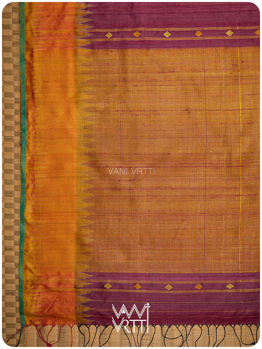 Burgundy Pink Orange Sangam Bristi Handspun Tussar Silk Saree