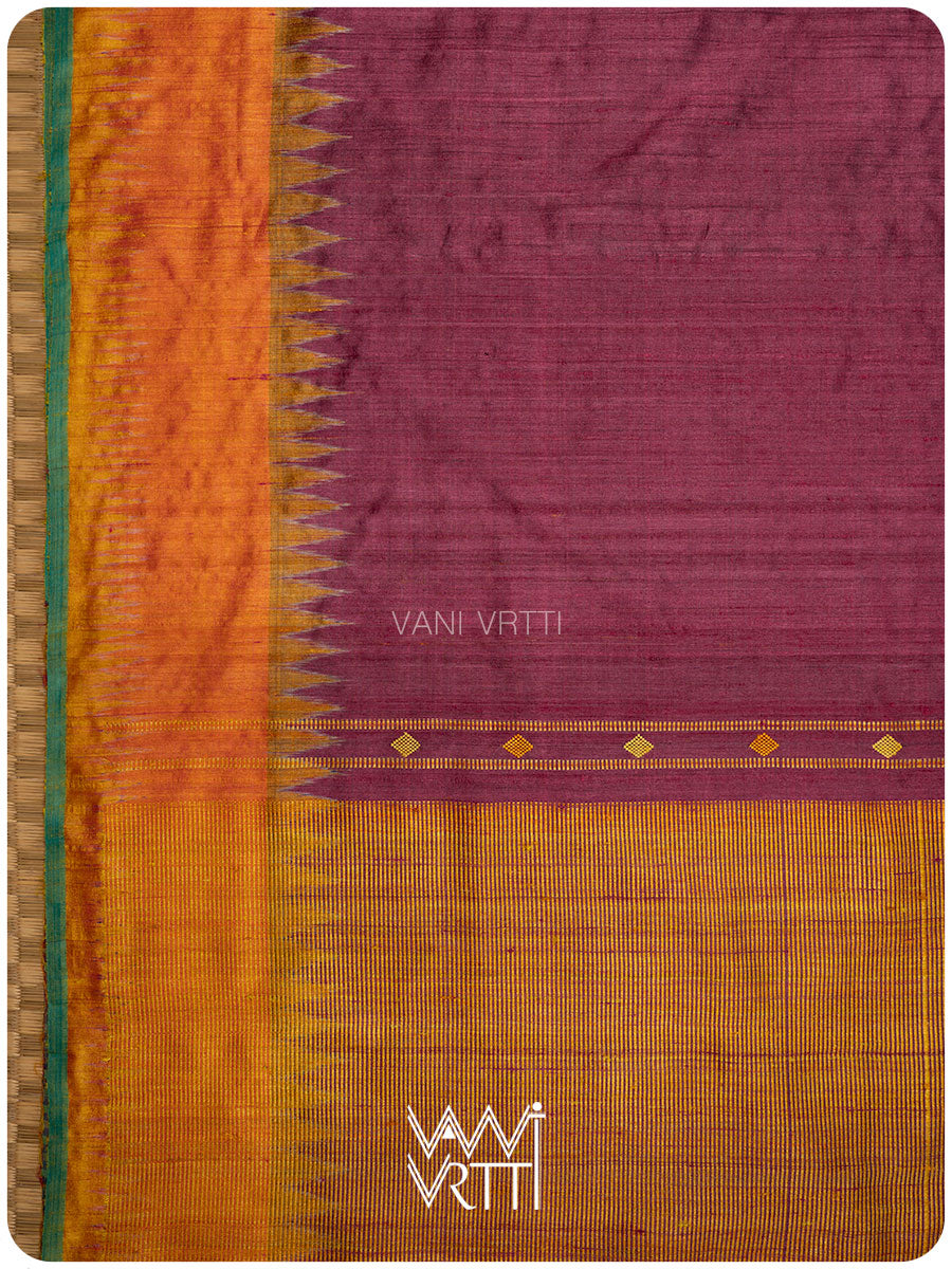 Burgundy Pink Orange Sangam Bristi Handspun Tussar Silk Saree