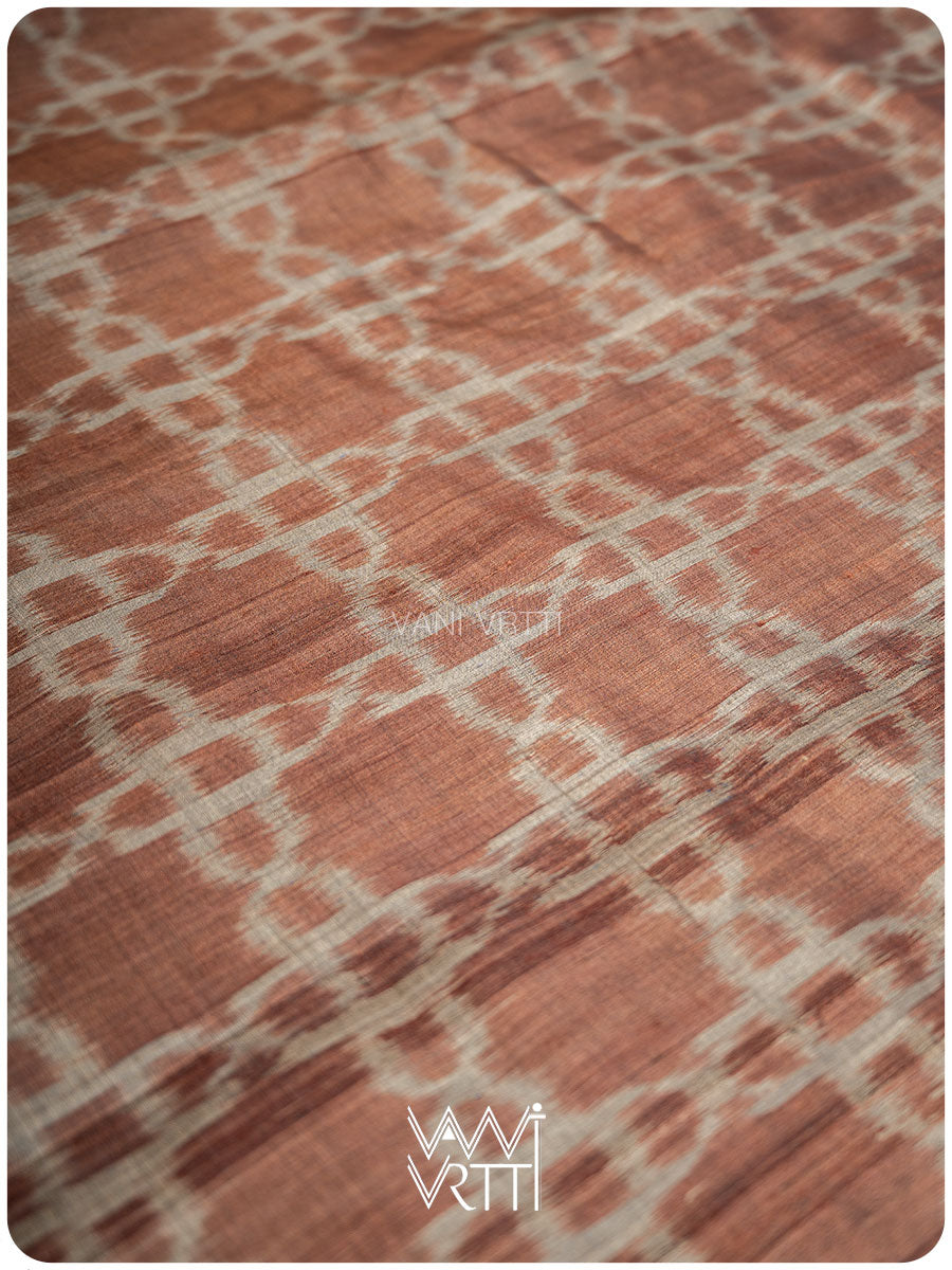 Light Brown Mughal Jaal Ikat Handspun Tussar Silk Sari