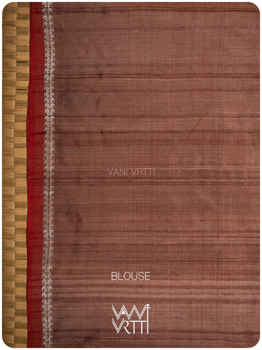 Light Brown Mughal Jaal Ikat Handspun Tussar Silk Sari