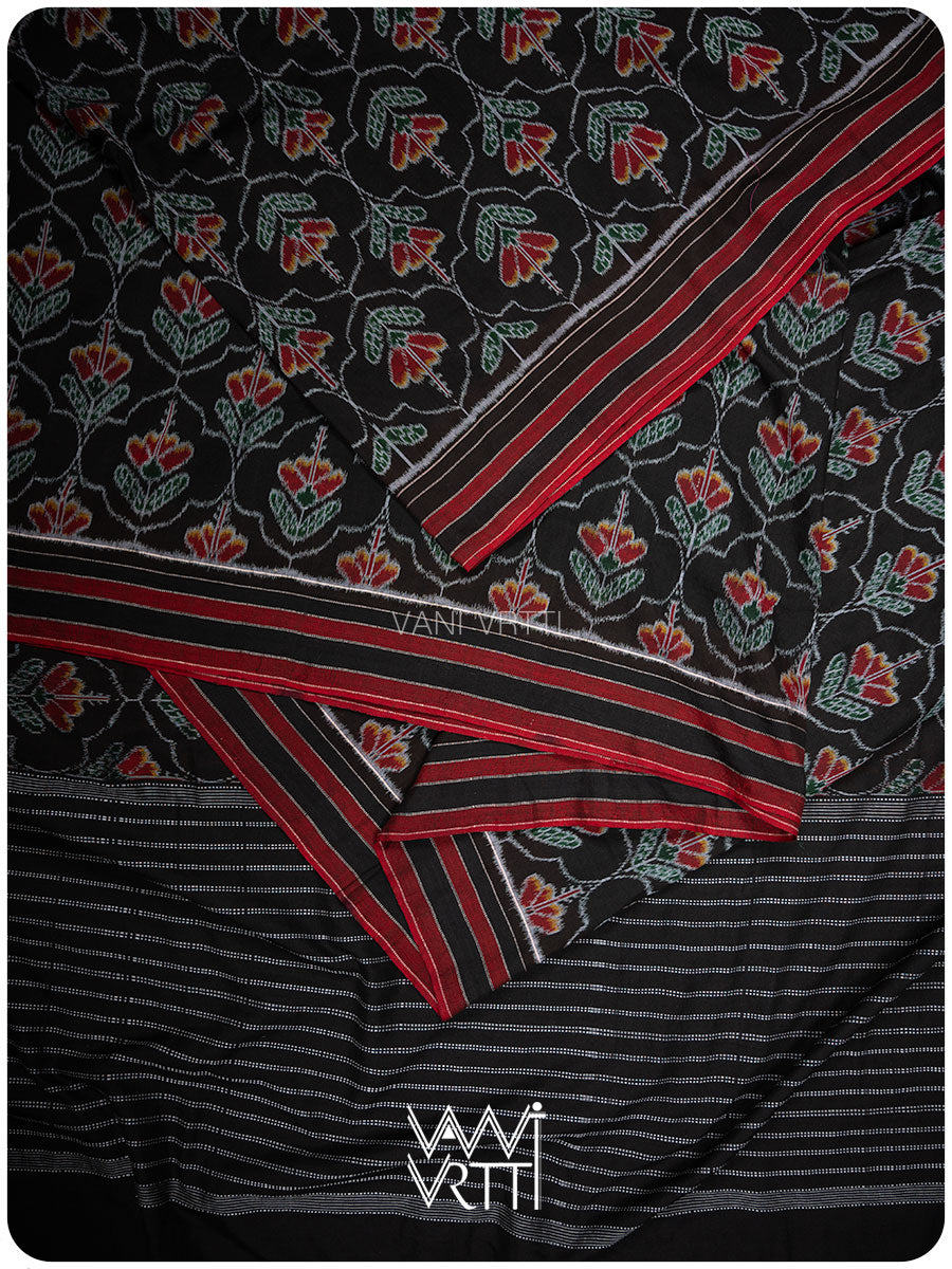 Black Red Laal Jaba Single Ikat Fine Cotton Saree