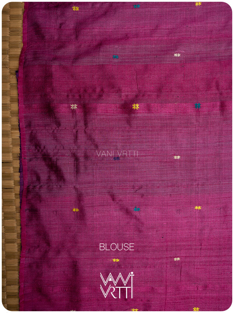 Olive Green Purple Pink Ganga Jamuna Anjana Handspun Tussar Silk Saree