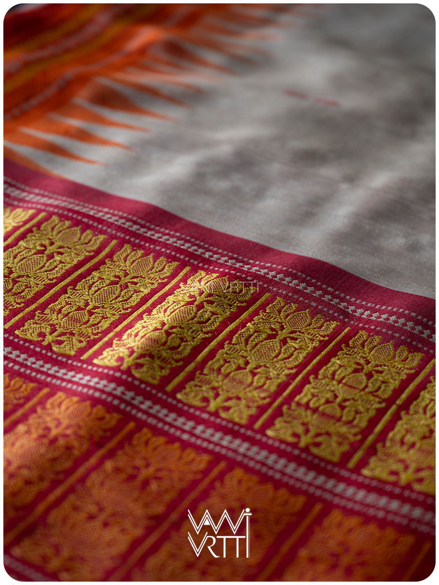 Off White Red Orange Ananta Handspun Tussar Silk Saree