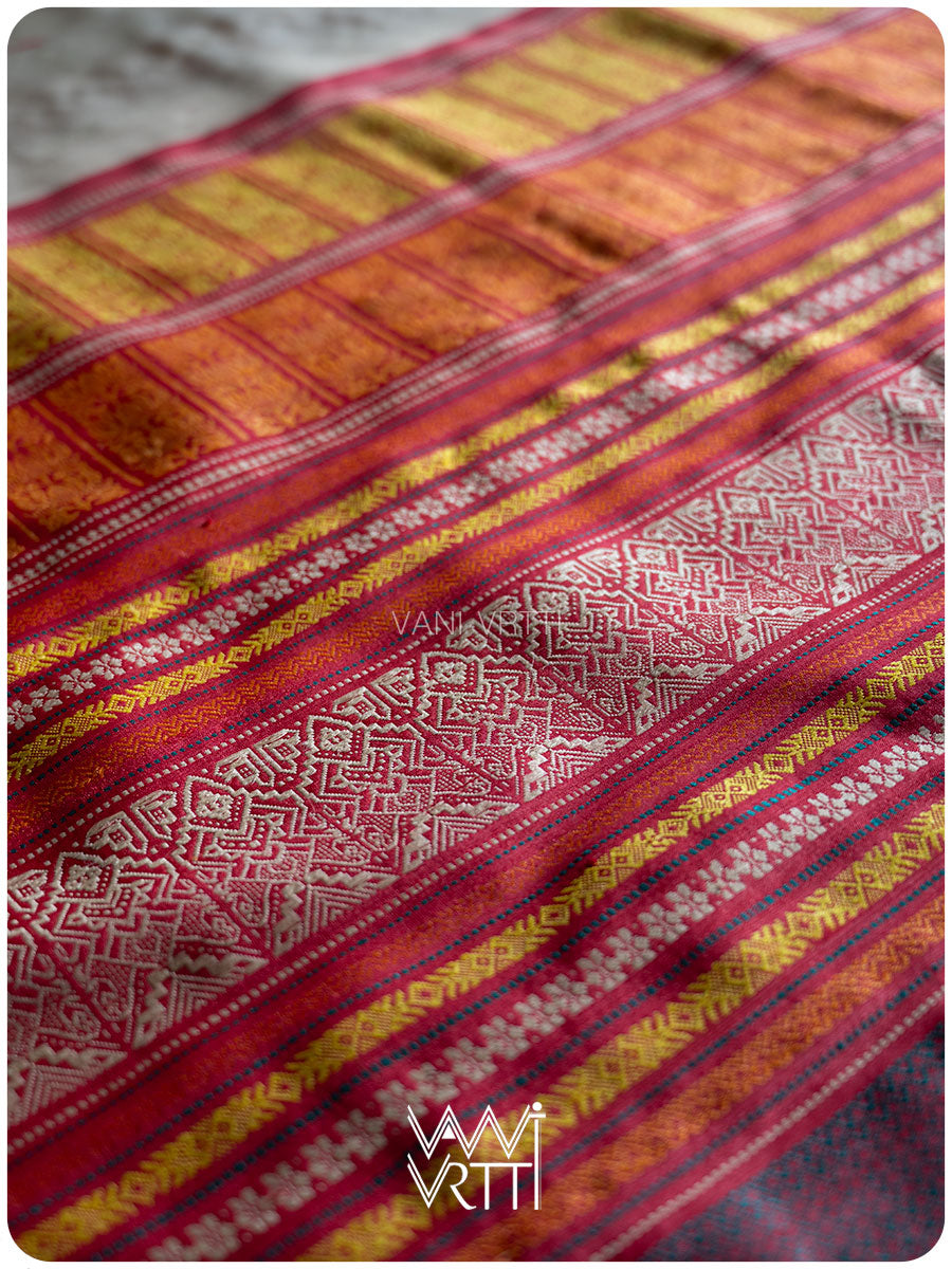 Off White Red Orange Ananta Handspun Tussar Silk Saree