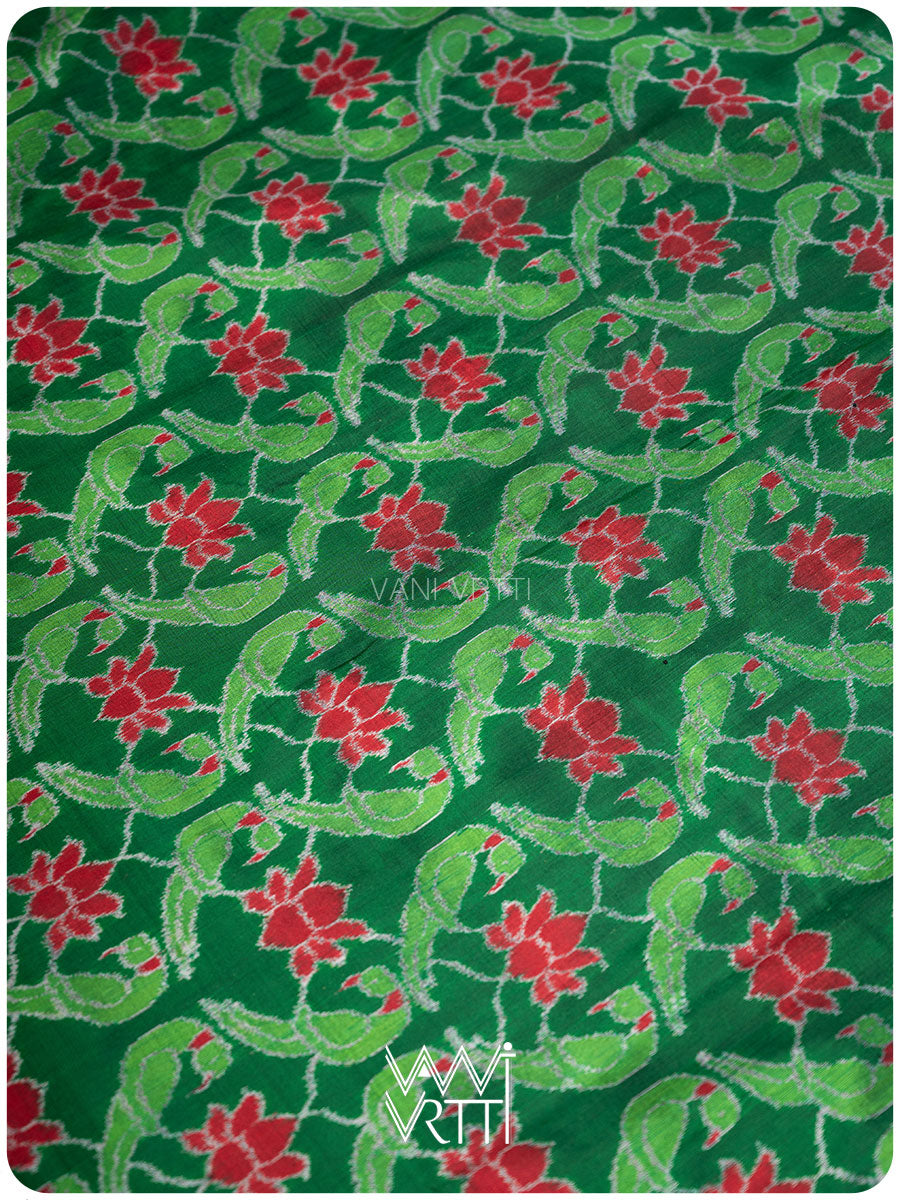 Emerald Green Lotus Parrot Mulberry Silk Ikat Saree