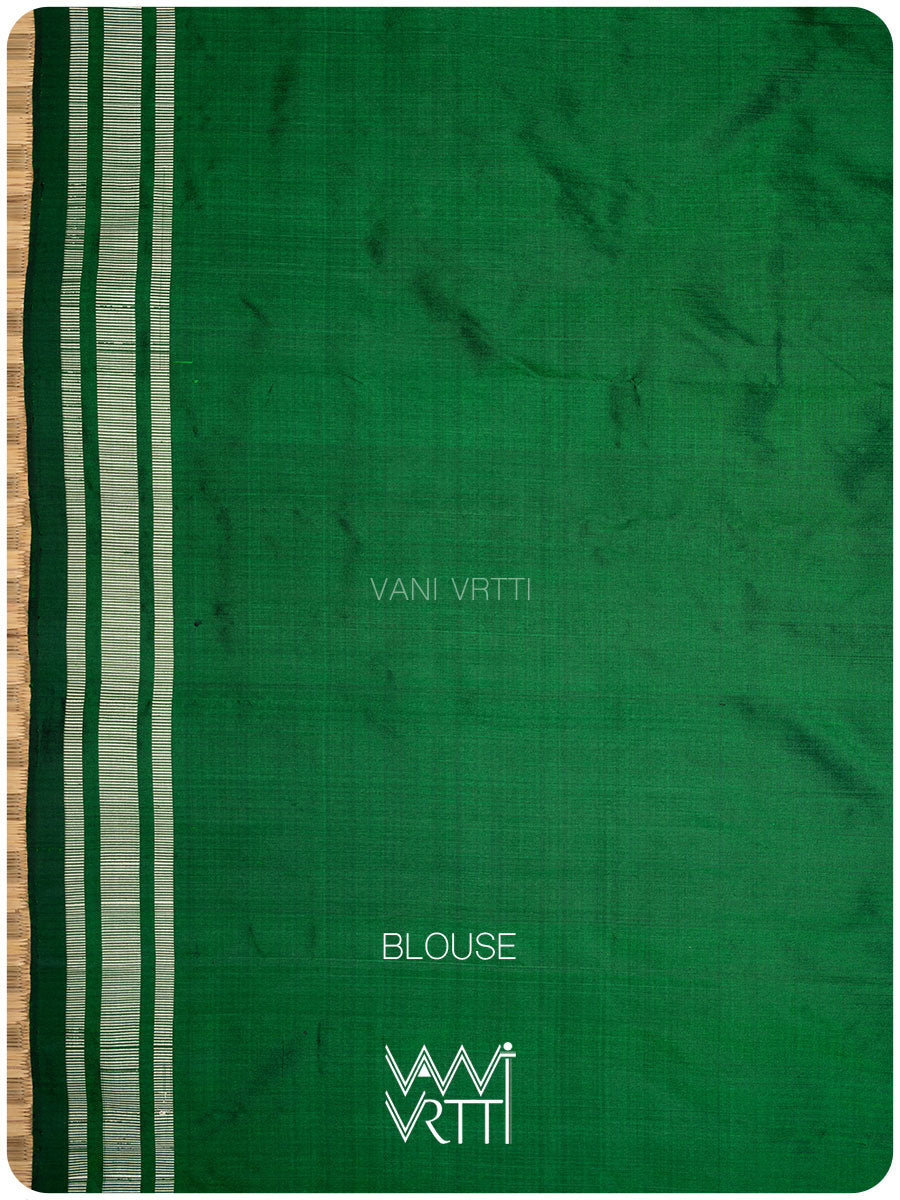 Emerald Green Lotus Parrot Mulberry Silk Ikat Saree