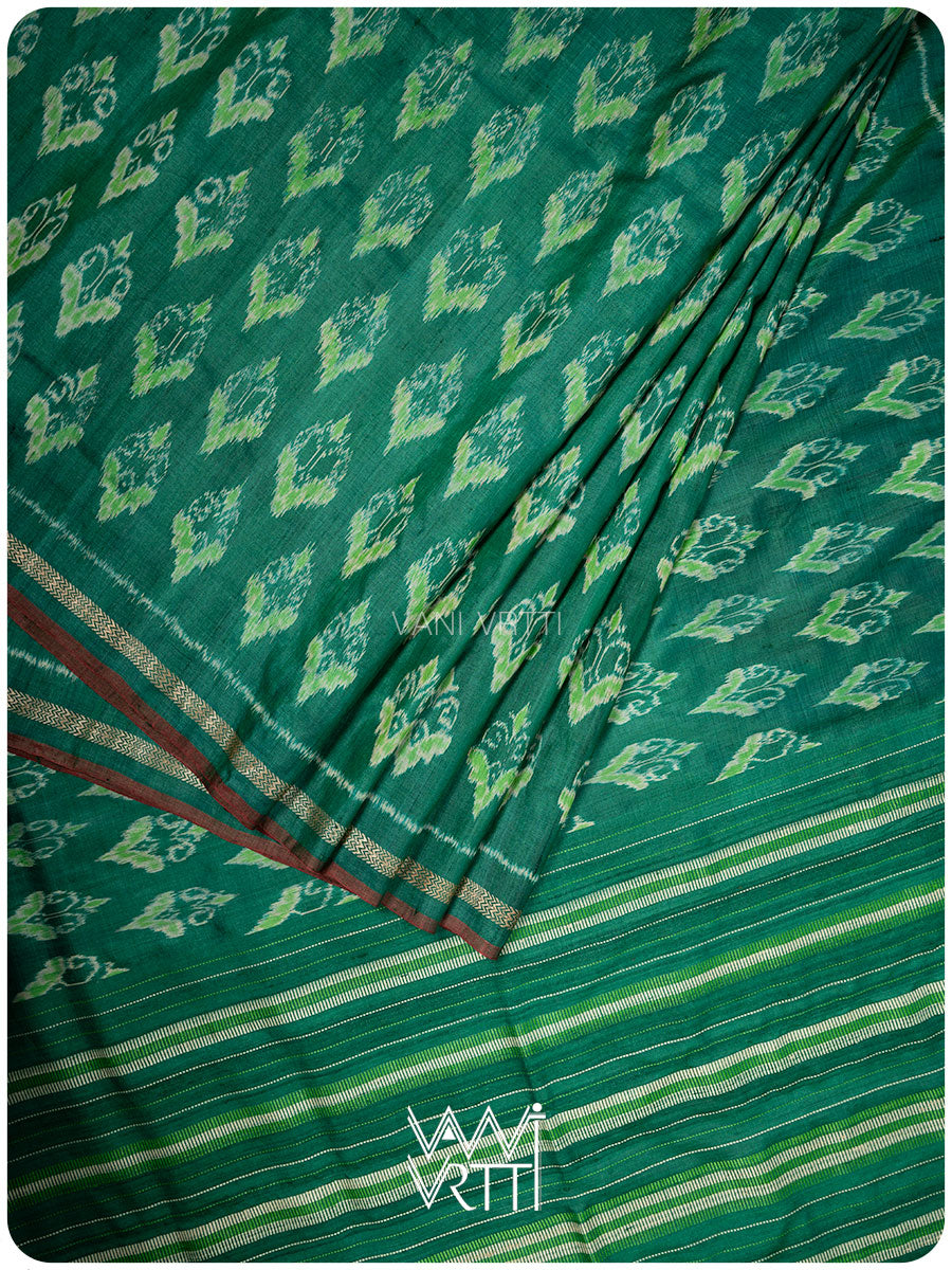 Emerald Green Prajapati Phool Ikat Handspun Tussar Silk Saree