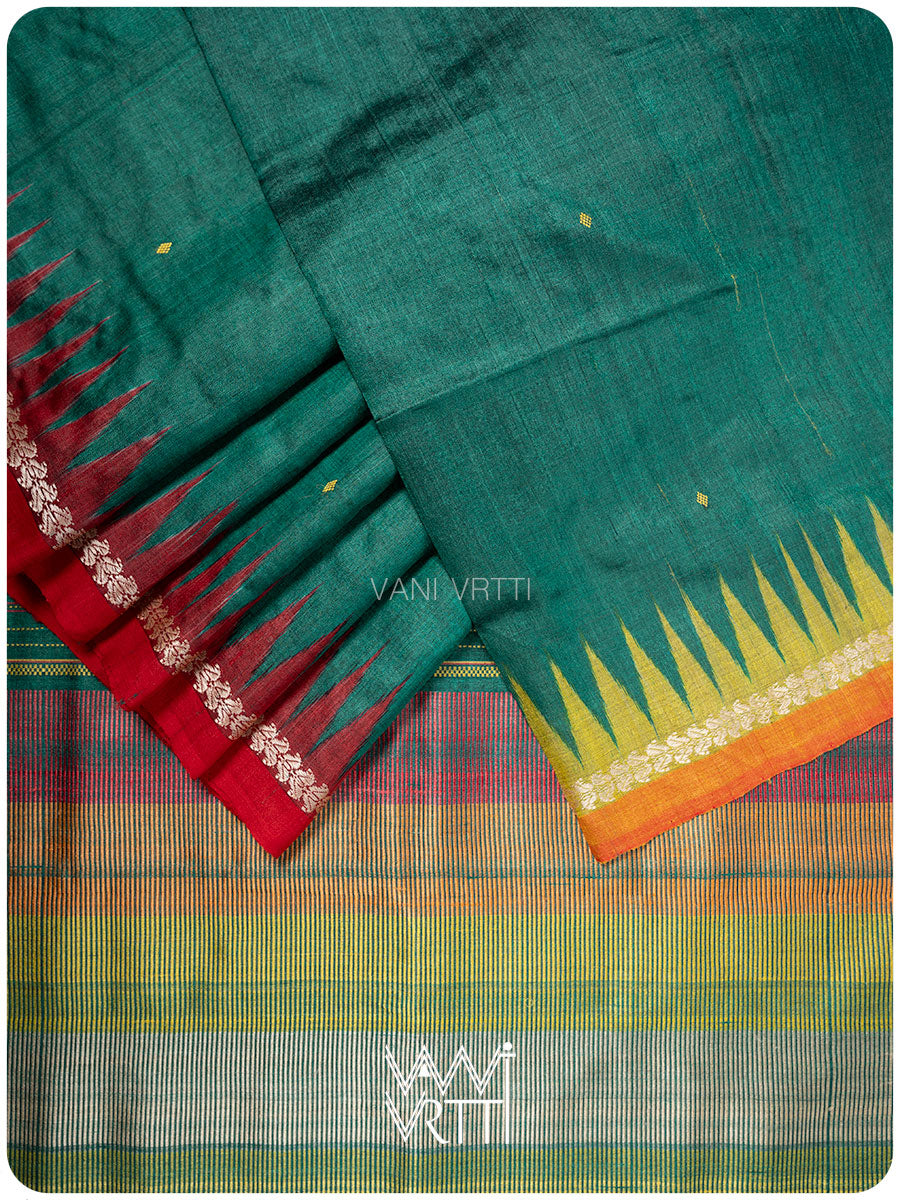 Emerald Green Kondha Handspun Tussar Silk Saree