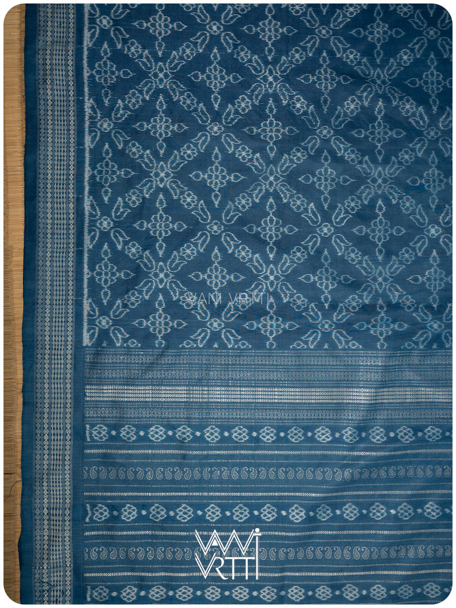 Indigo Phool Barfi Natural Dyed Mulberry Silk Ikat Saree