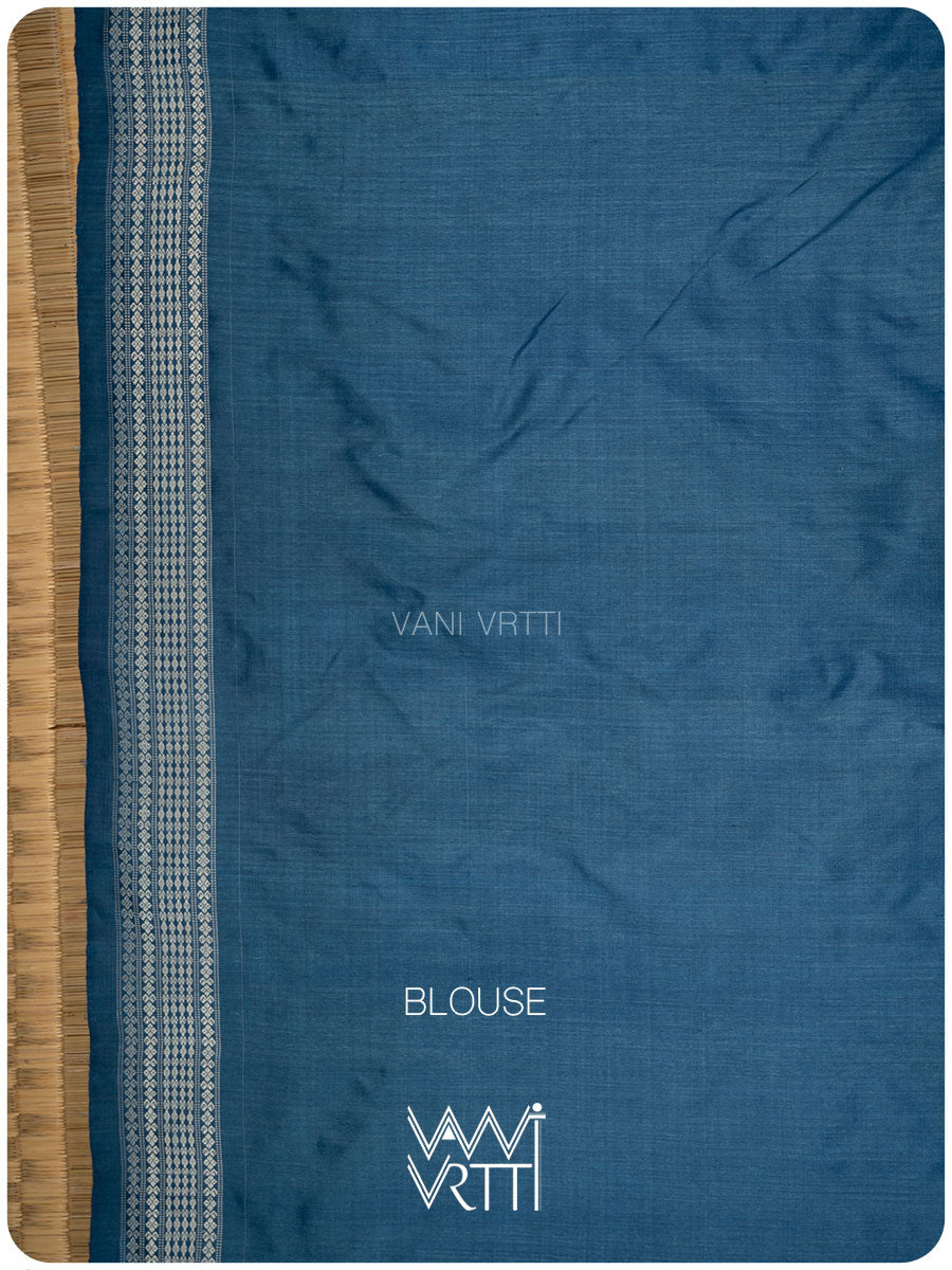 Indigo Phool Barfi Natural Dyed Mulberry Silk Ikat Saree