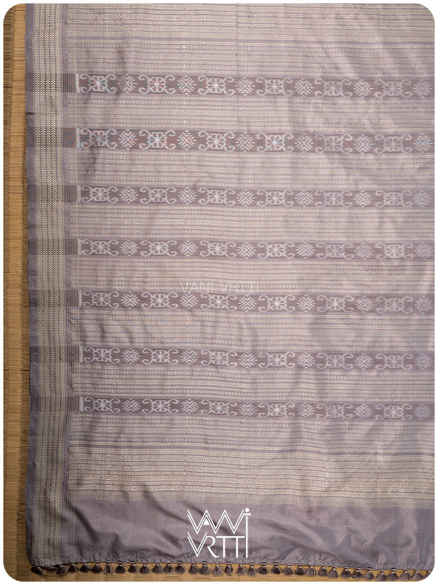 Lilac Peepal Lac & Tea Leaf Natural Dyed Mulberry Silk Ikat Saree