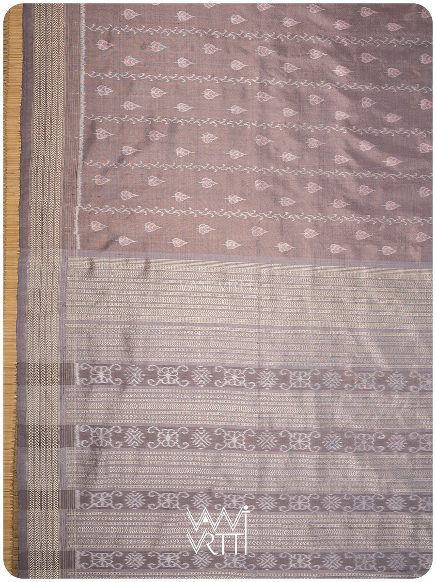 Lilac Peepal Lac & Tea Leaf Natural Dyed Mulberry Silk Ikat Saree