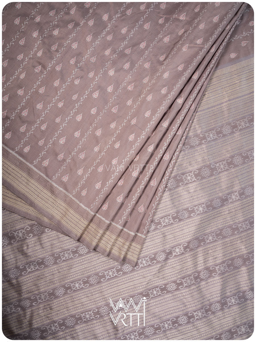 Lilac Peepal Lac & Tea Leaf Natural Dyed Mulberry Silk Ikat Saree