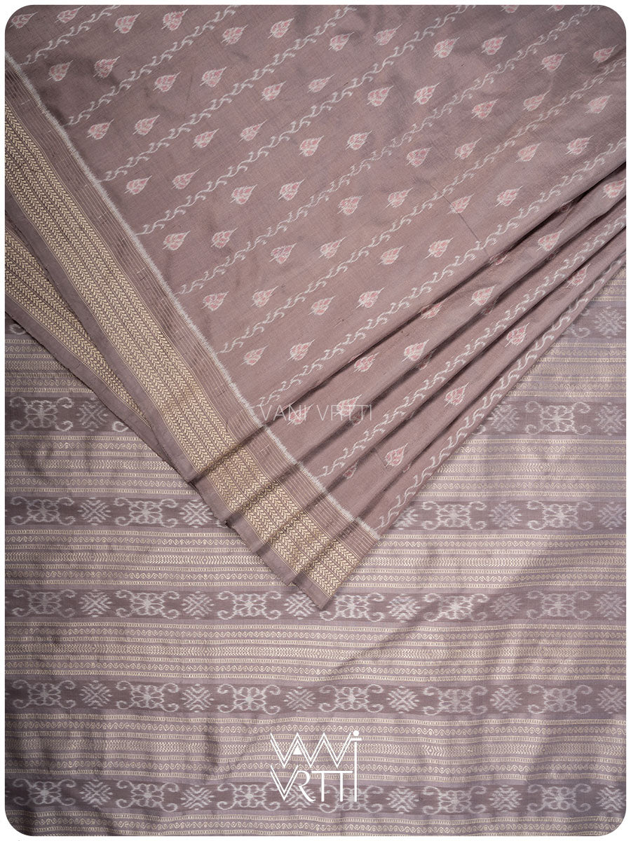 Lilac Peepal Lac & Tea Leaf Natural Dyed Mulberry Silk Ikat Saree