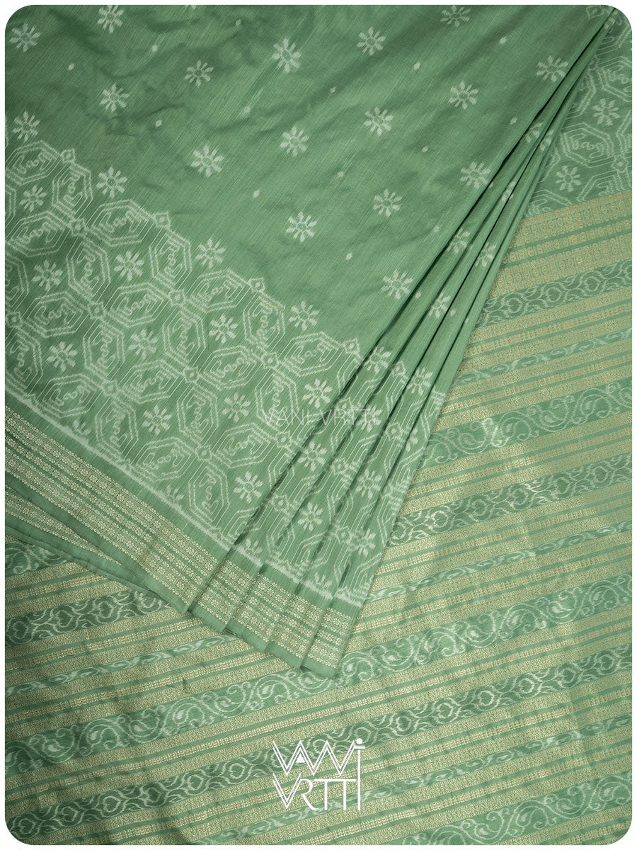 Elichi Green Daisy Mulberry Leaf Natural Dyed Mulberry Silk Ikat Saree