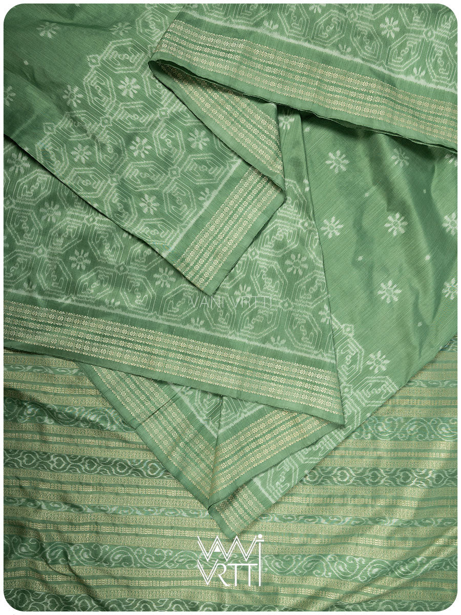 Elichi Green Daisy Mulberry Leaf Natural Dyed Mulberry Silk Ikat Saree