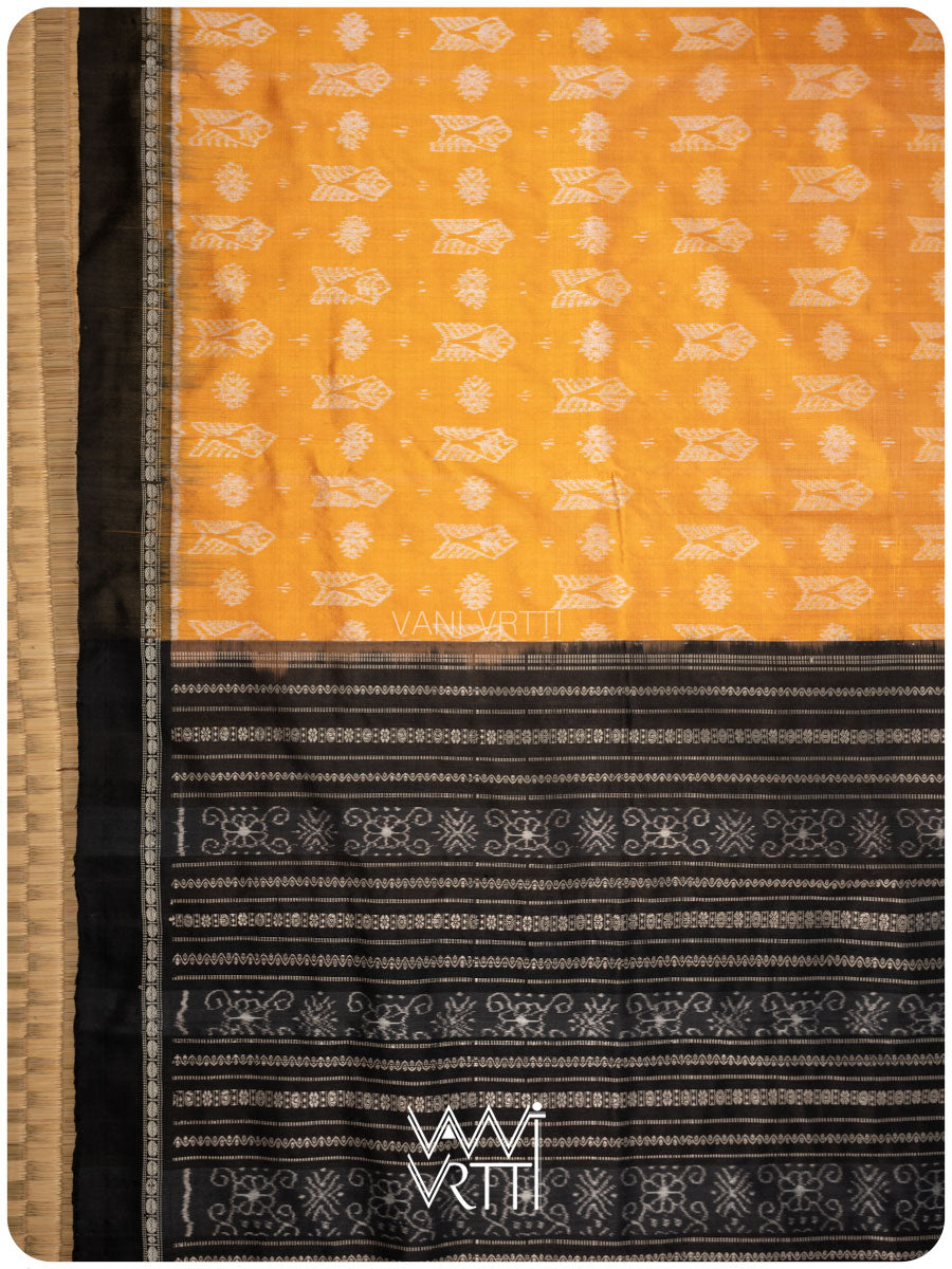 Haldi Black Matsya Rudraksh Natural Dyed Mulberry Silk Ikat Saree