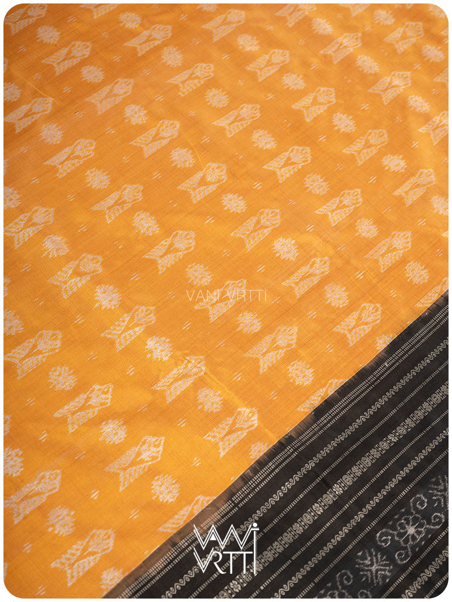 Haldi Black Matsya Rudraksh Natural Dyed Mulberry Silk Ikat Saree