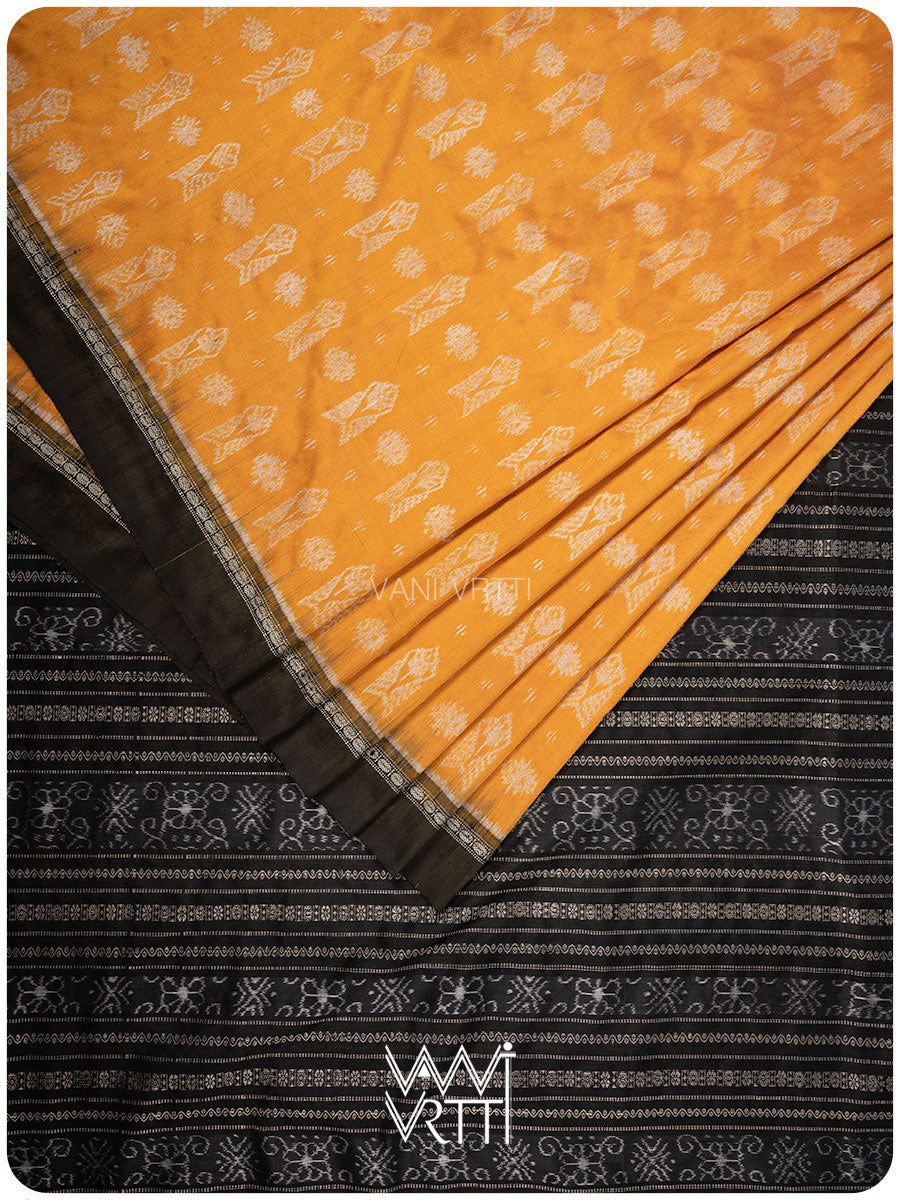 Haldi Black Matsya Rudraksh Natural Dyed Mulberry Silk Ikat Saree