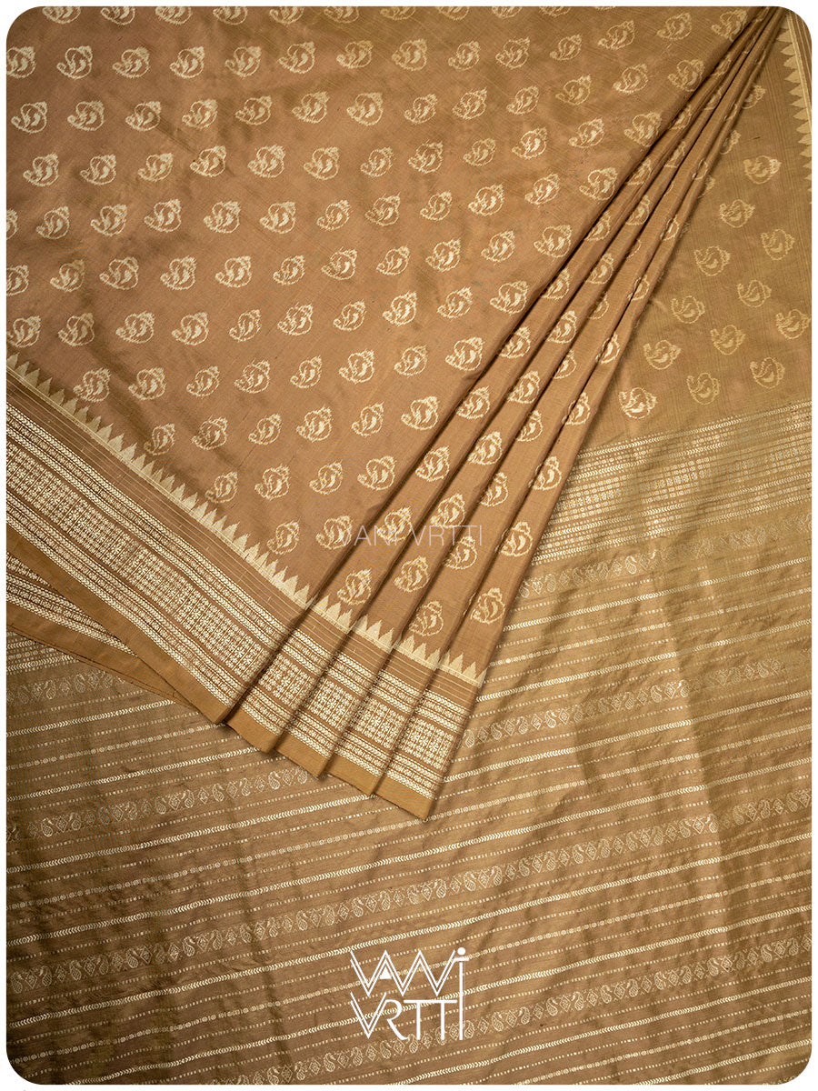 Khadi Brown Sankha Natural Dyed Mulberry Silk Ikat Saree