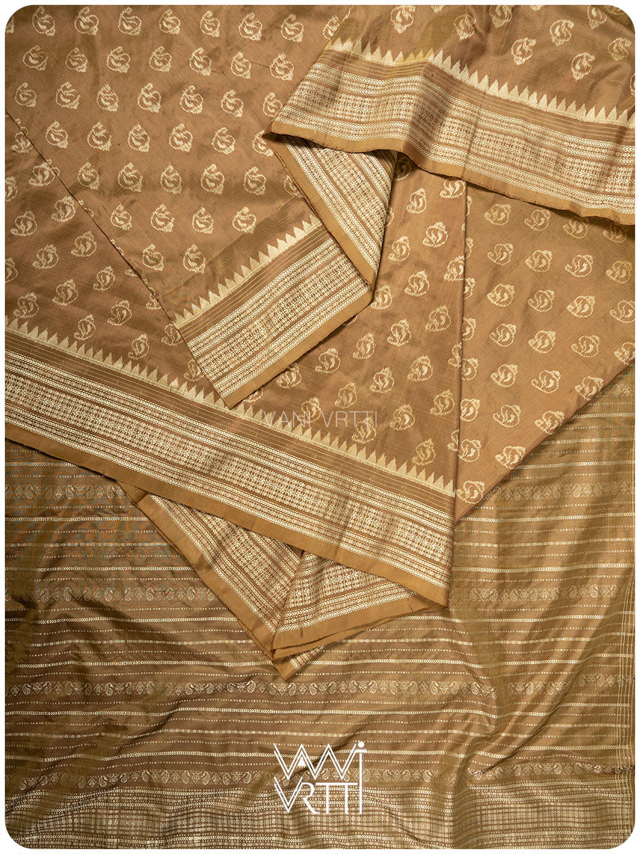 Khadi Brown Sankha Natural Dyed Mulberry Silk Ikat Saree