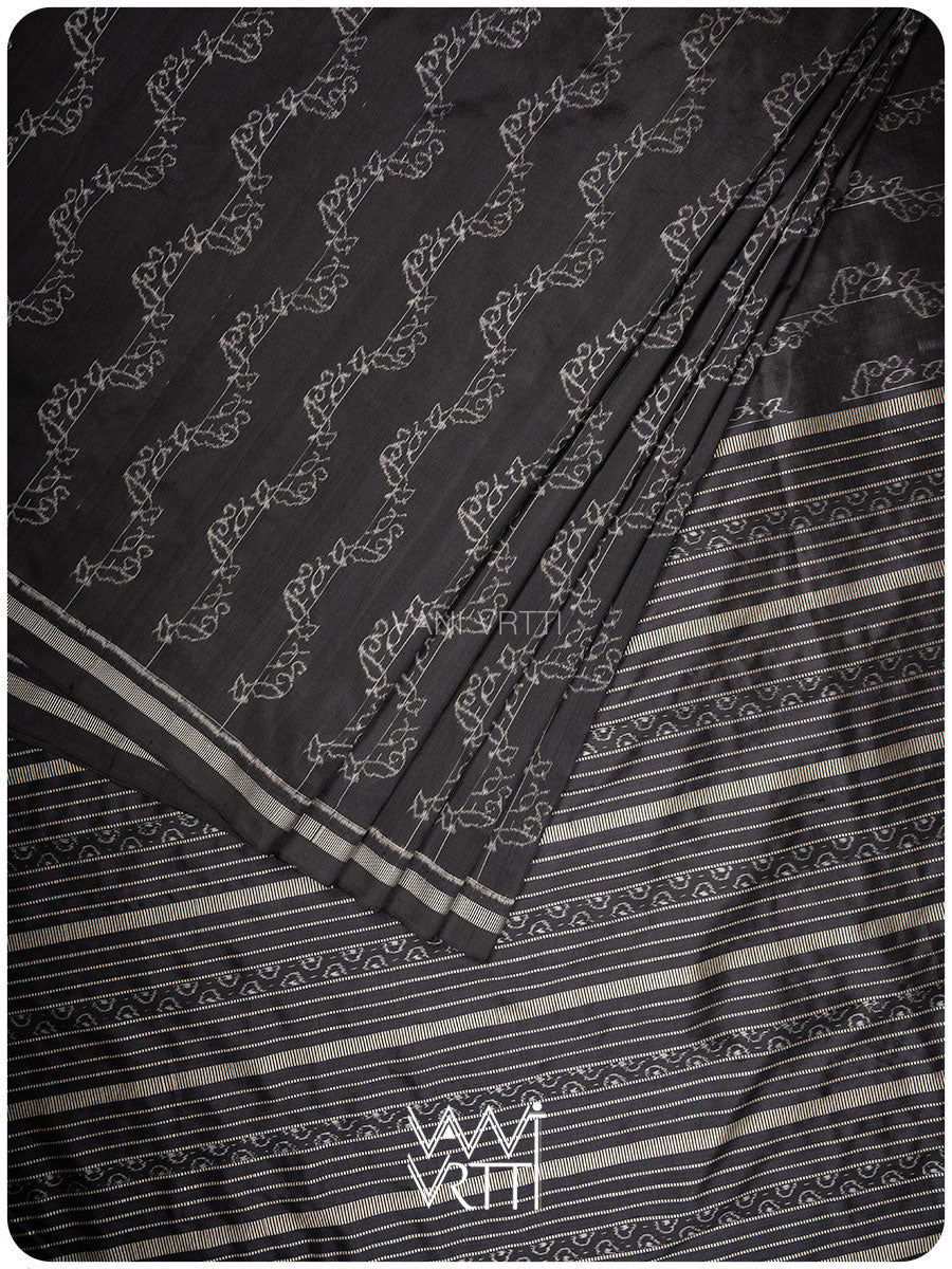 Black Phool Lahariya Natural Dyed Mulberry Silk Ikat Saree