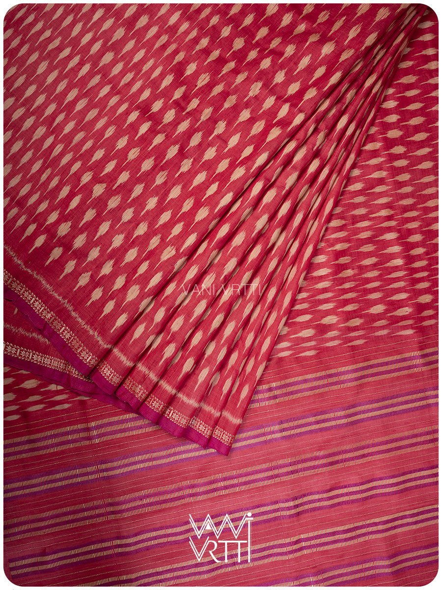 Tomato Red Kadamba Ikat Handspun Tussar Silk Saree