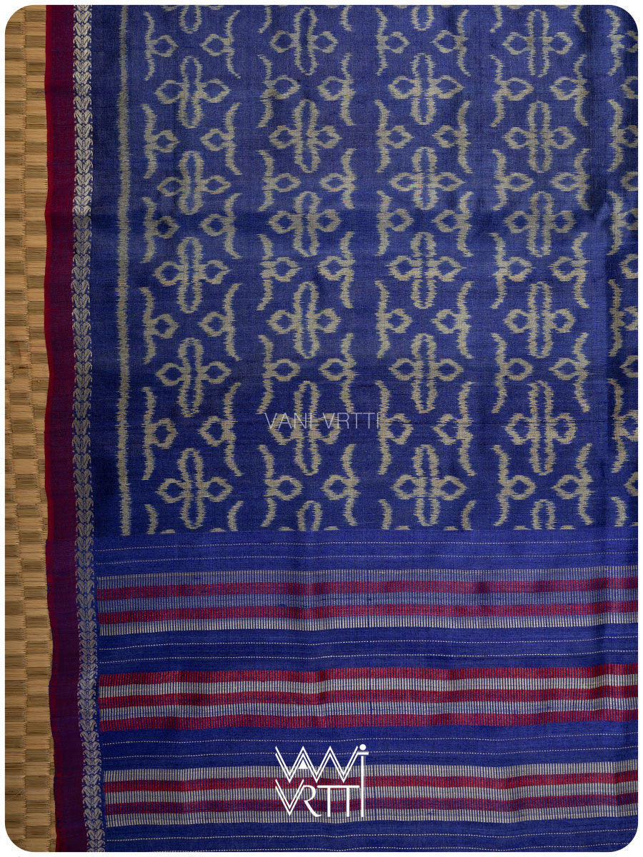 Royal Blue Ashok Phool Ikat Handspun Tussar Silk Saree