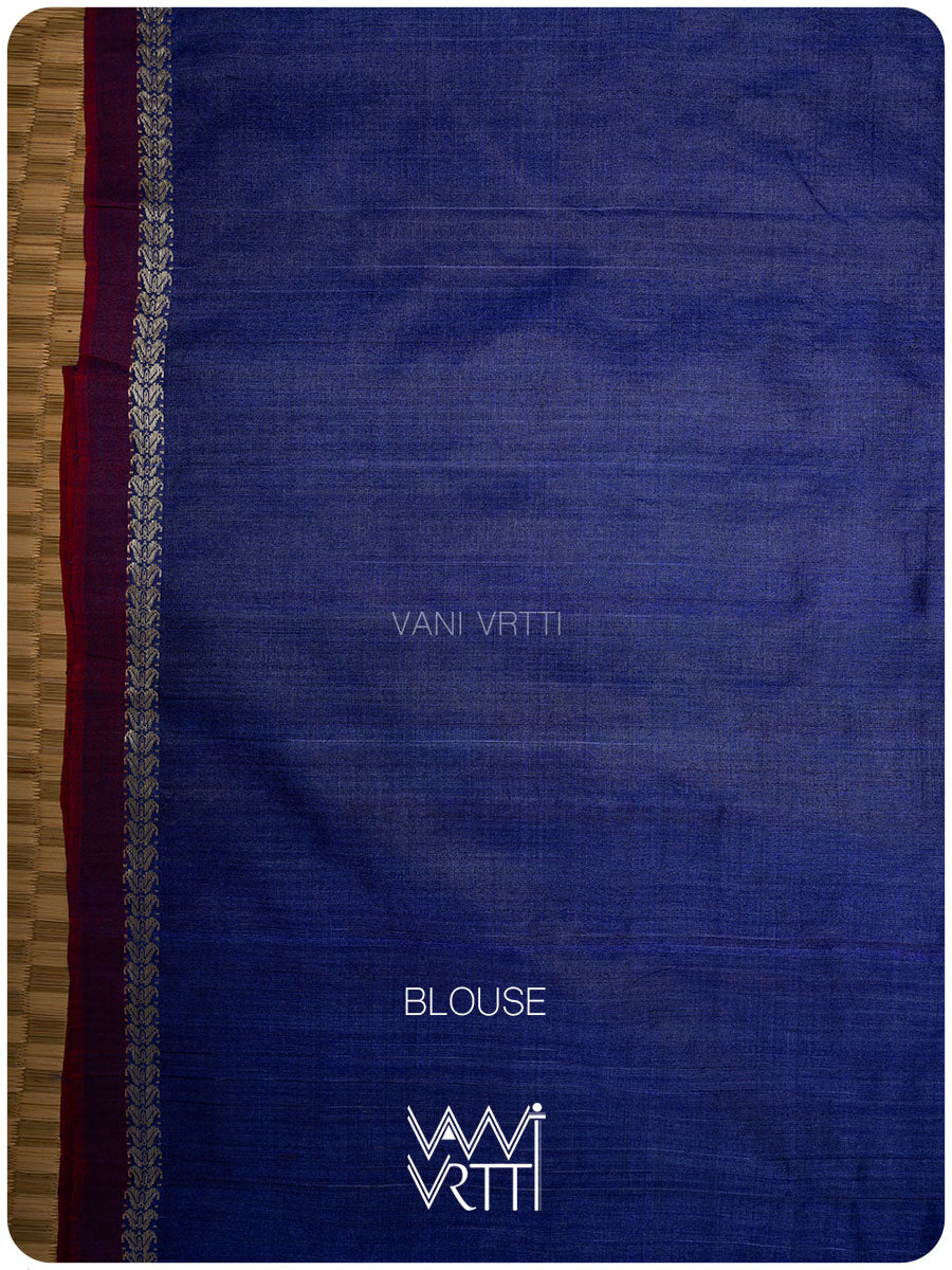 Royal Blue Ashok Phool Ikat Handspun Tussar Silk Saree