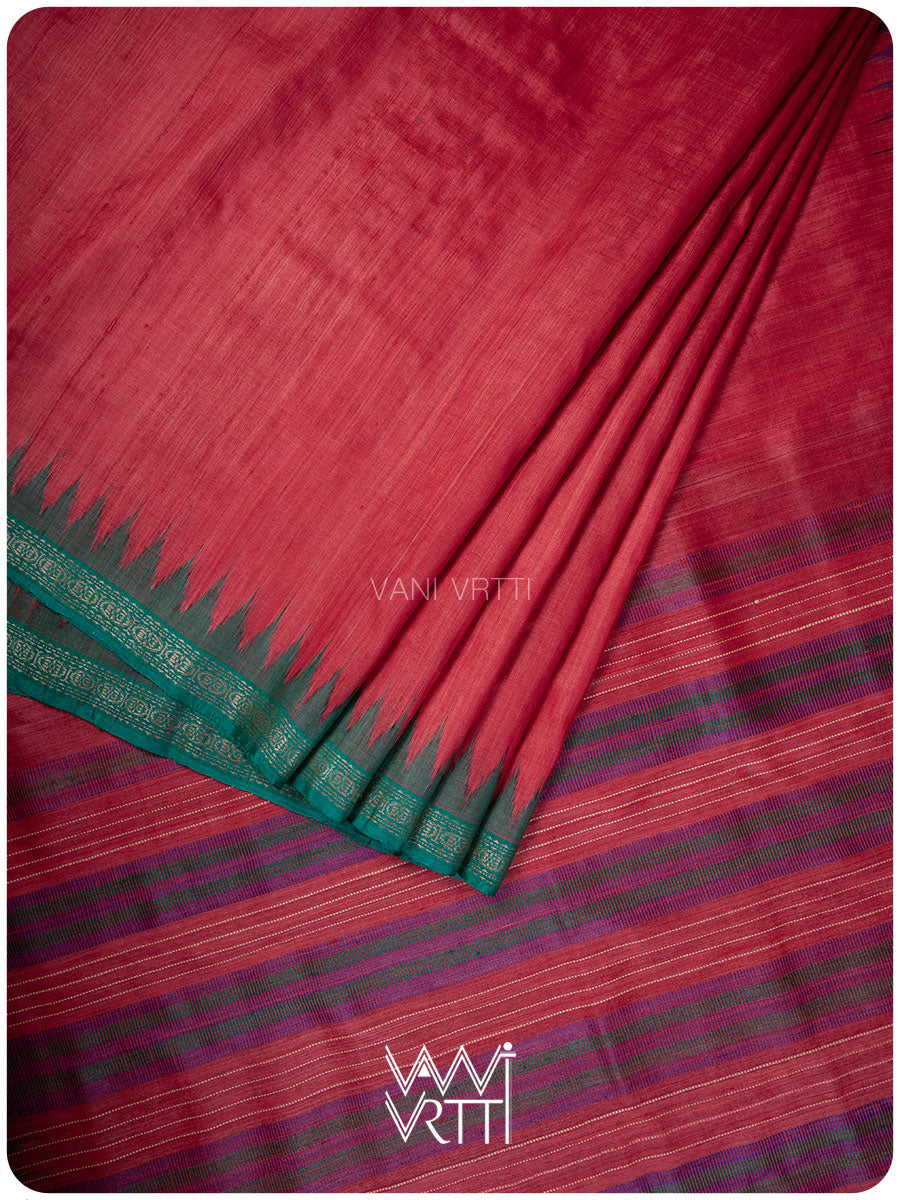 Red Purple Green Aarush Handspun Tussar Silk Saree