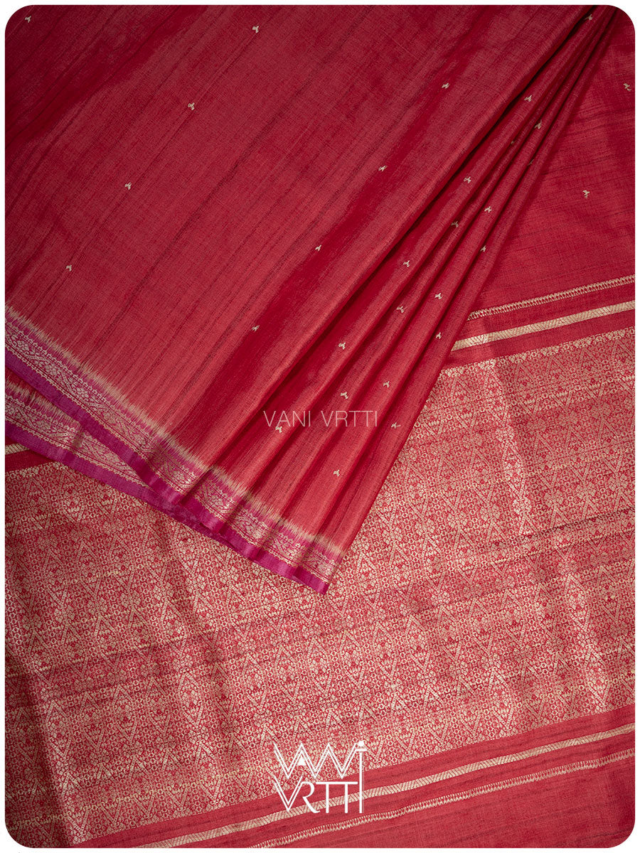 Red Madhumalati Handspun Tussar Silk Saree