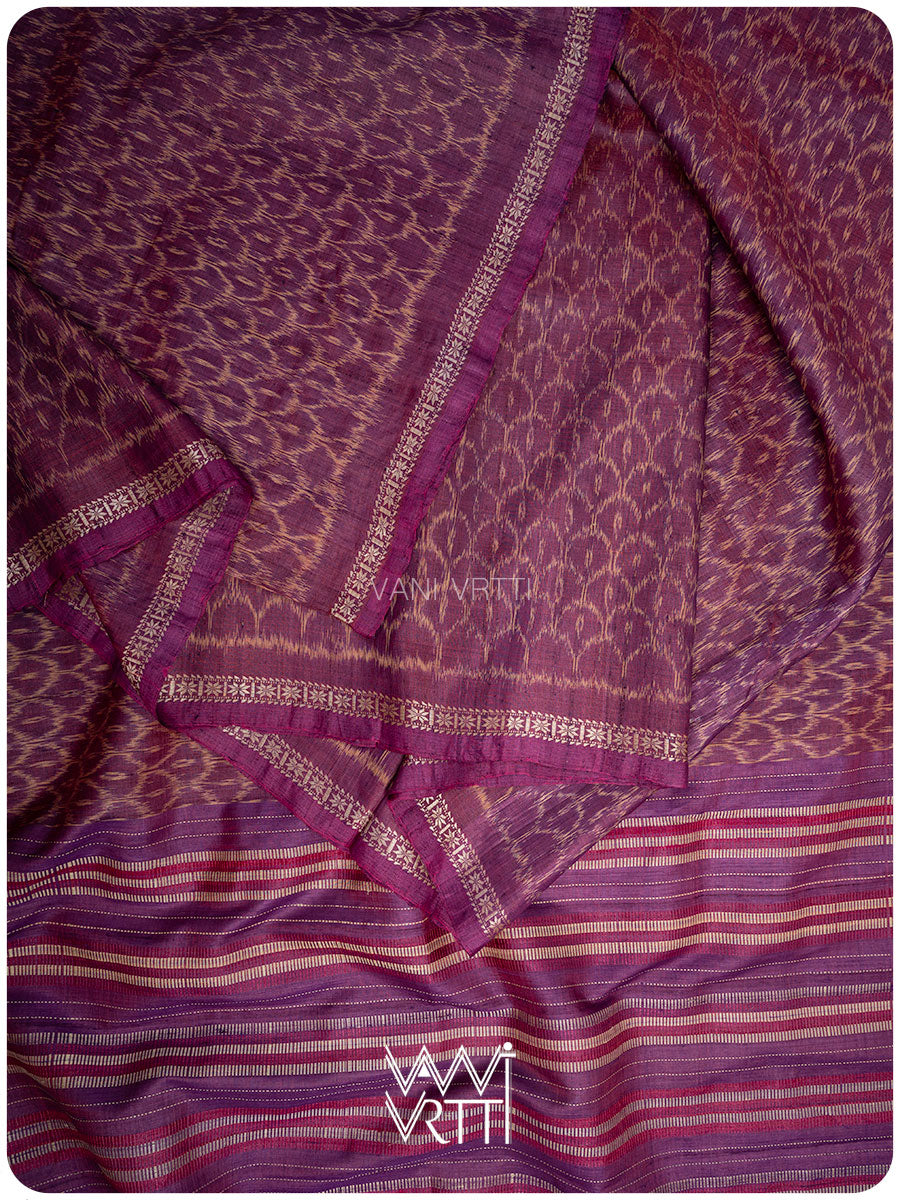 Purple Samudra Lahar Ikat Handspun Tussar Silk Saree