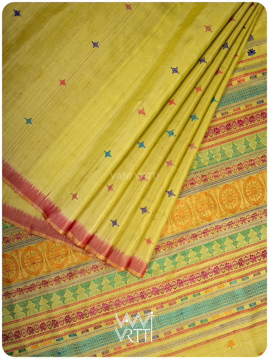 Banana Leaf Green Airavata Konark Handspun Tussar Silk Saree