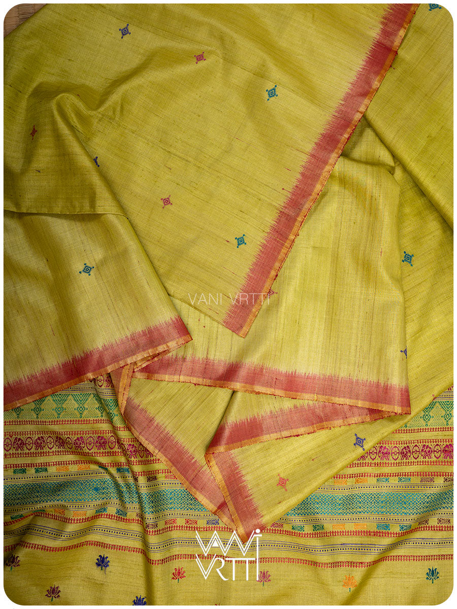 Banana Leaf Green Airavata Konark Handspun Tussar Silk Saree