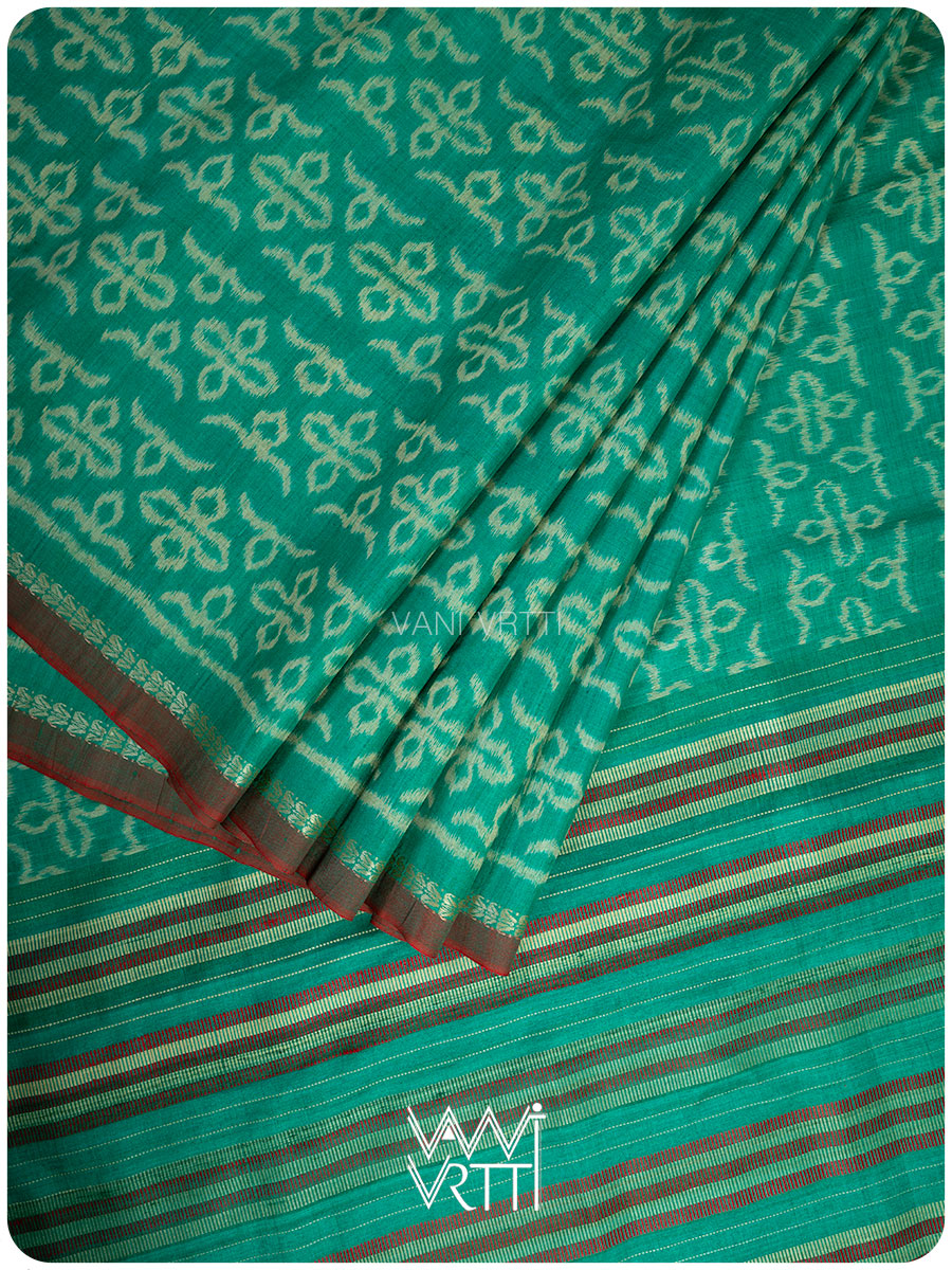 Sea Green Ashok Phool Ikat Handspun Tussar Silk Saree