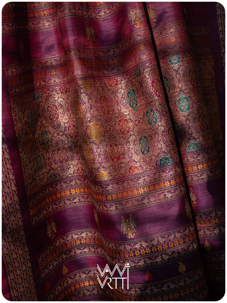 Space Blue Purple Nightingale Master Weave Exclusive Handspun Tussar Silk Saree