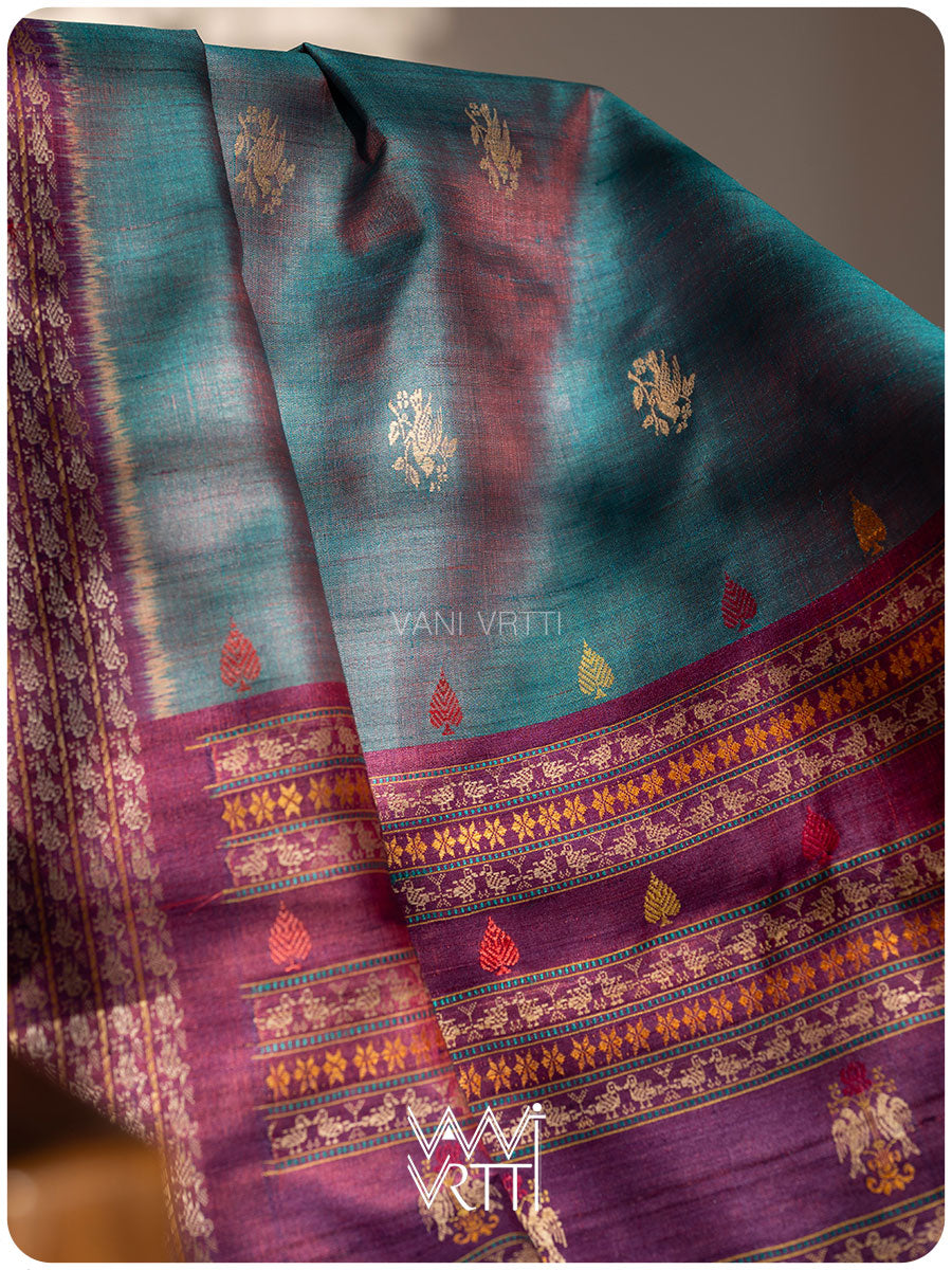 Space Blue Purple Nightingale Master Weave Exclusive Handspun Tussar Silk Saree