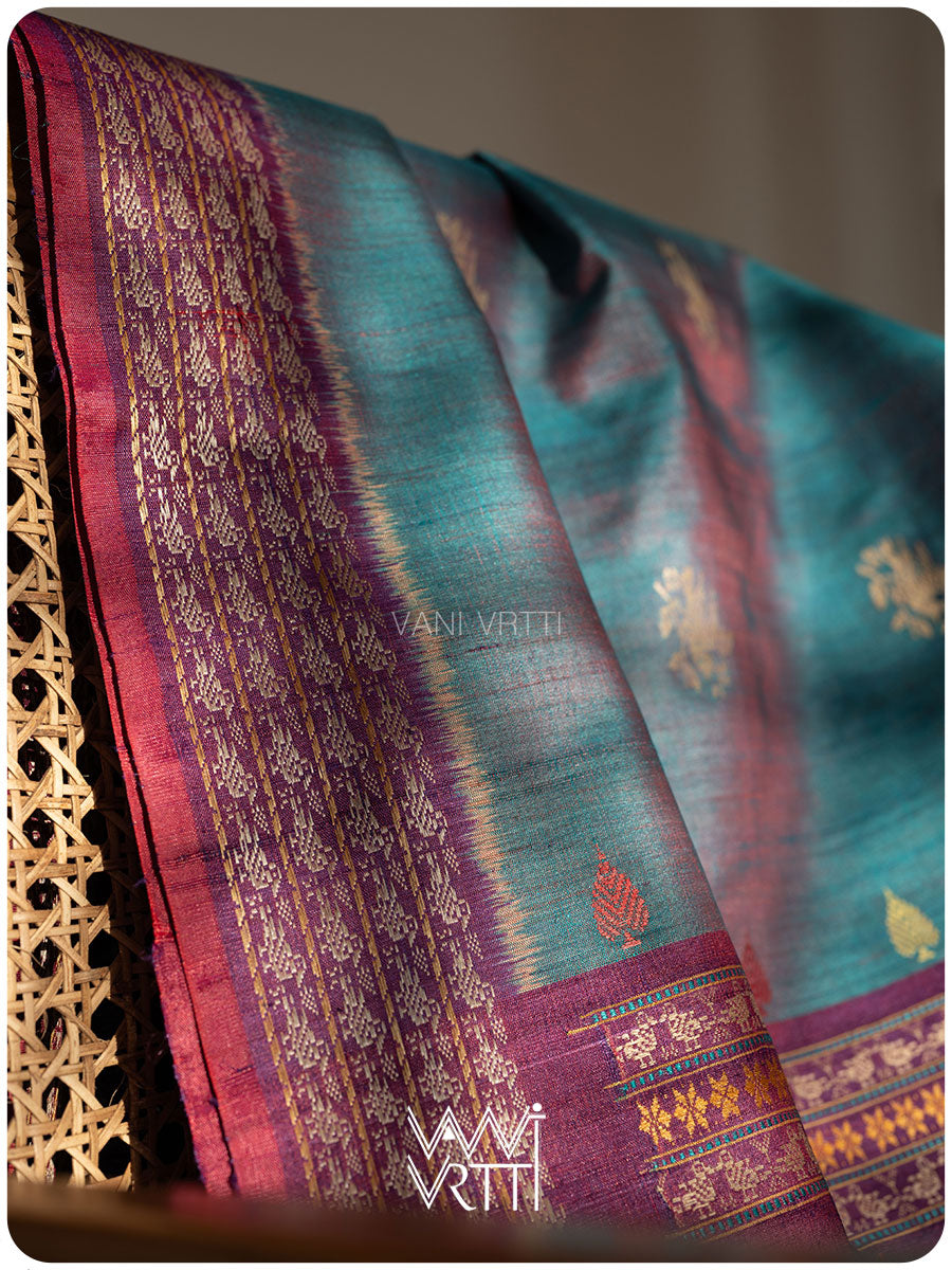 Space Blue Purple Nightingale Master Weave Exclusive Handspun Tussar Silk Saree