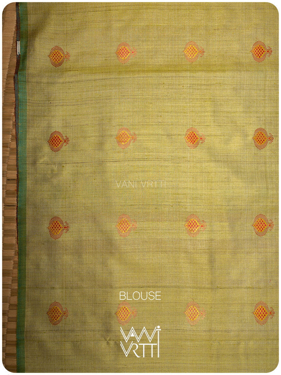 Off White Pomegranate Jaal Handspun Tussar Silk Saree