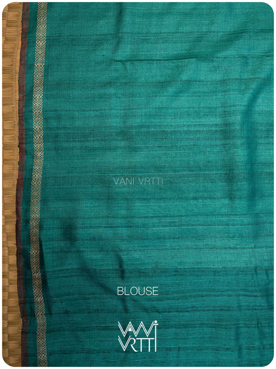 Emerald Green Samudra Lahar Ikat Handspun Tussar Silk Saree