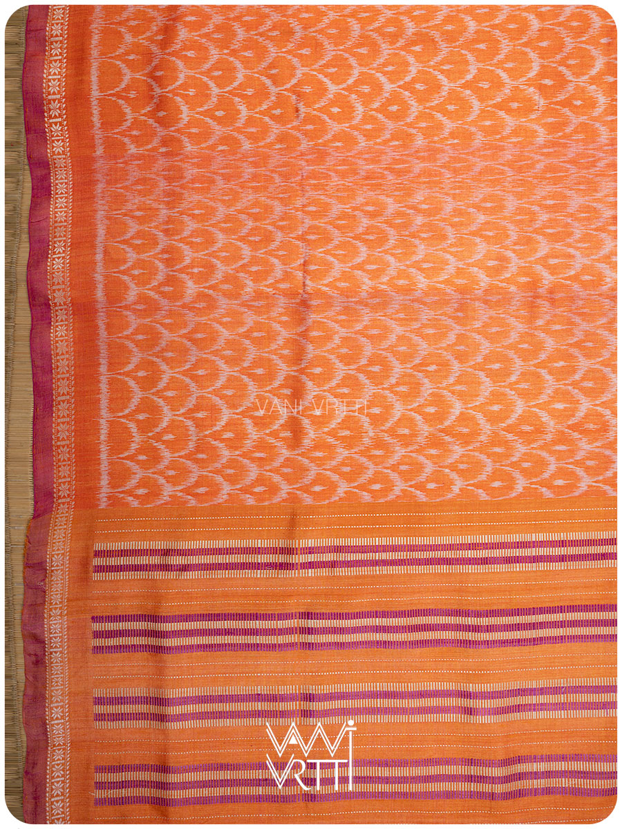 Orange Samudra Lahar Ikat Handspun Tussar Silk Saree