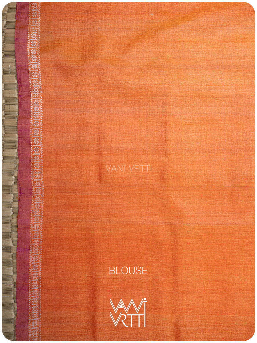 Orange Samudra Lahar Ikat Handspun Tussar Silk Saree